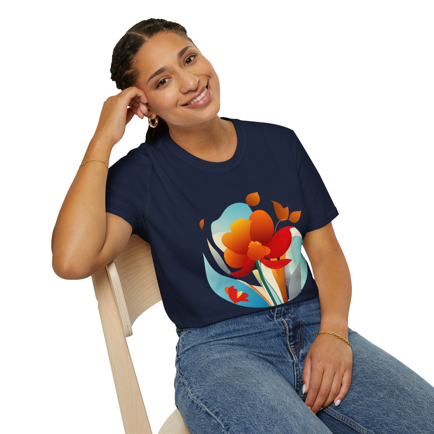 Floral Unisex T-Shirt - Minimalist Orange Red Flower Design
