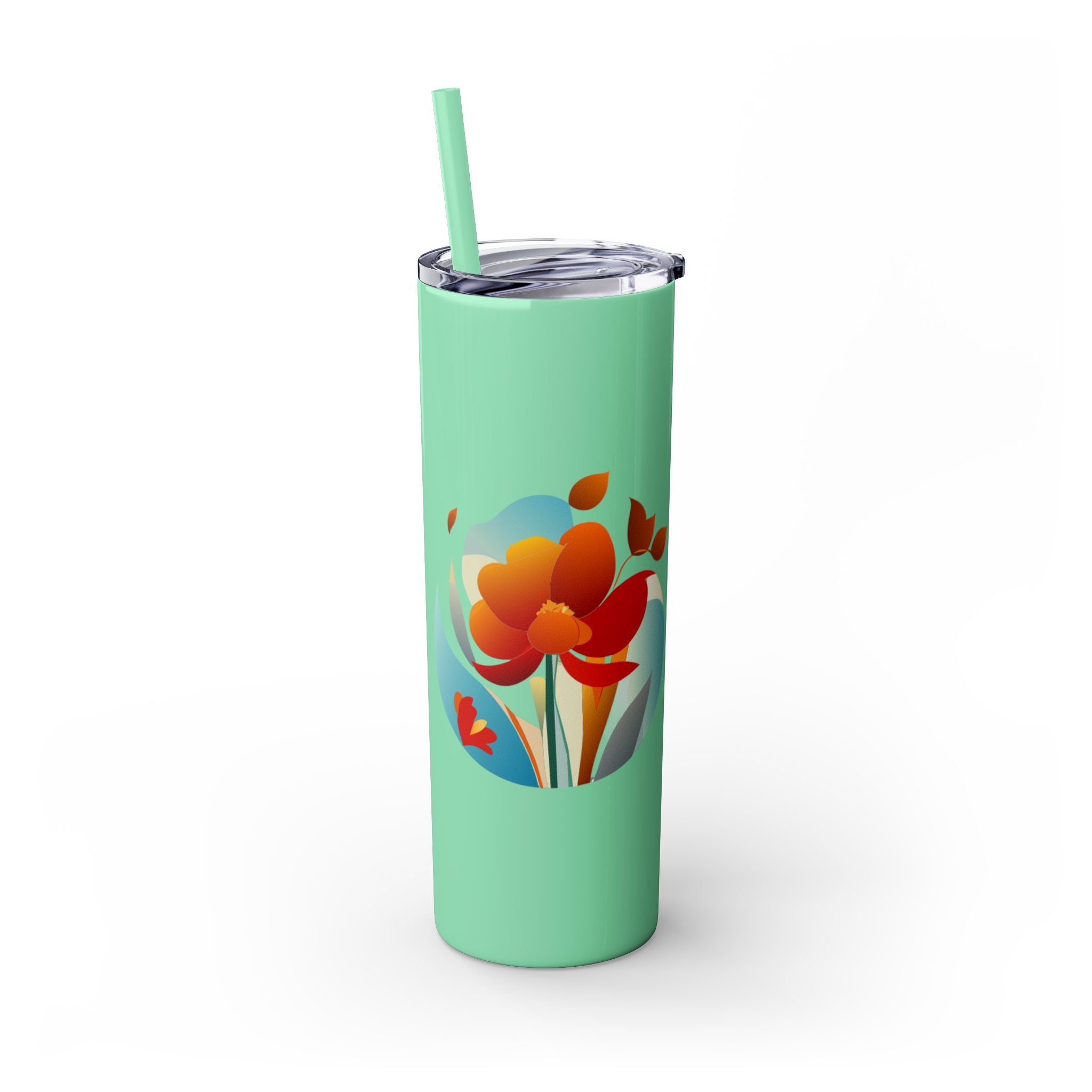 Modern F loral Warmth Skinny Tumbler with Straw, 20oz