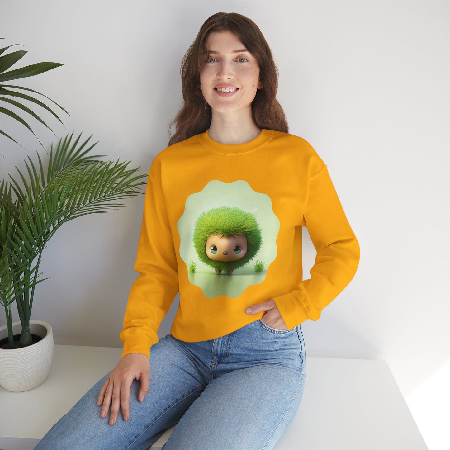 Nature’s Cutie: Green Fuzzy Fantasy Animal Figurine "Unisex Heavy Blend™ Crewneck Sweatshirt
