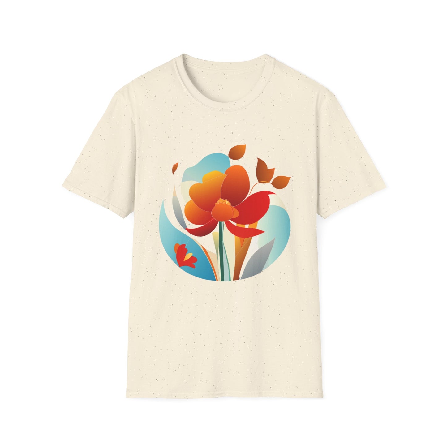 Floral Unisex T-Shirt - Minimalist Orange Red Flower Design