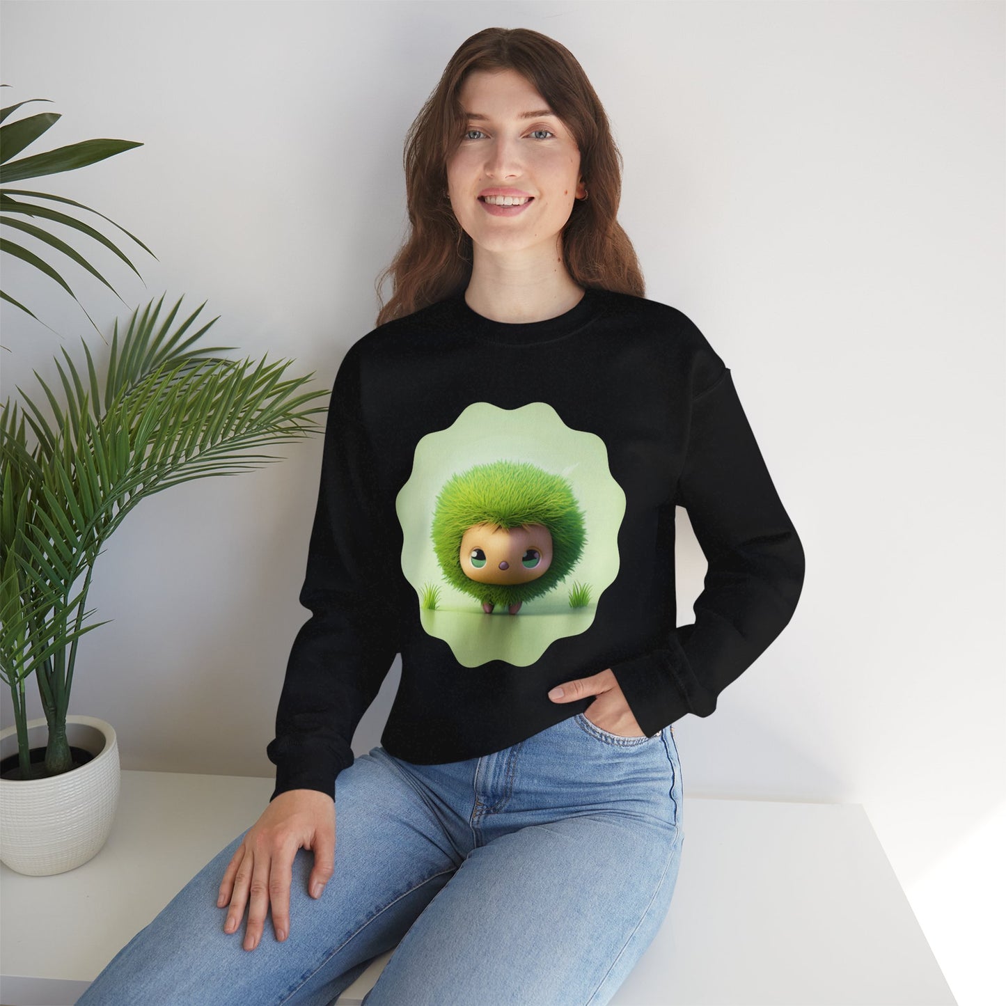Nature’s Cutie: Green Fuzzy Fantasy Animal Figurine "Unisex Heavy Blend™ Crewneck Sweatshirt