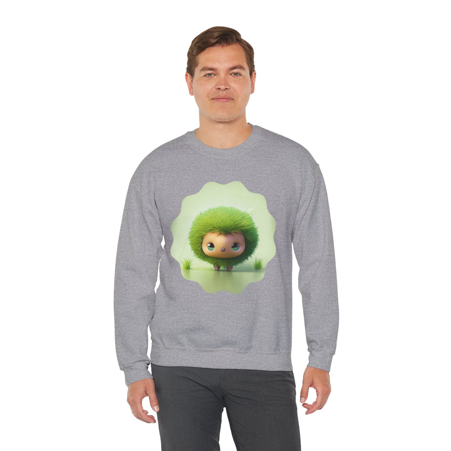 Nature’s Cutie: Green Fuzzy Fantasy Animal Figurine "Unisex Heavy Blend™ Crewneck Sweatshirt