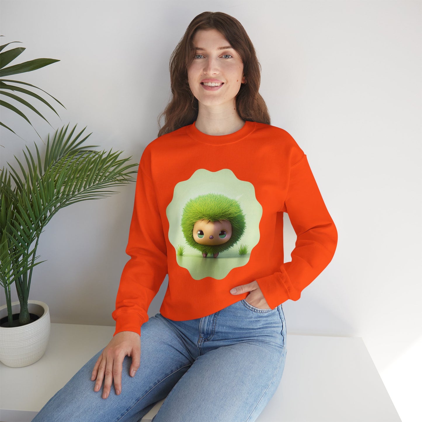 Nature’s Cutie: Green Fuzzy Fantasy Animal Figurine "Unisex Heavy Blend™ Crewneck Sweatshirt