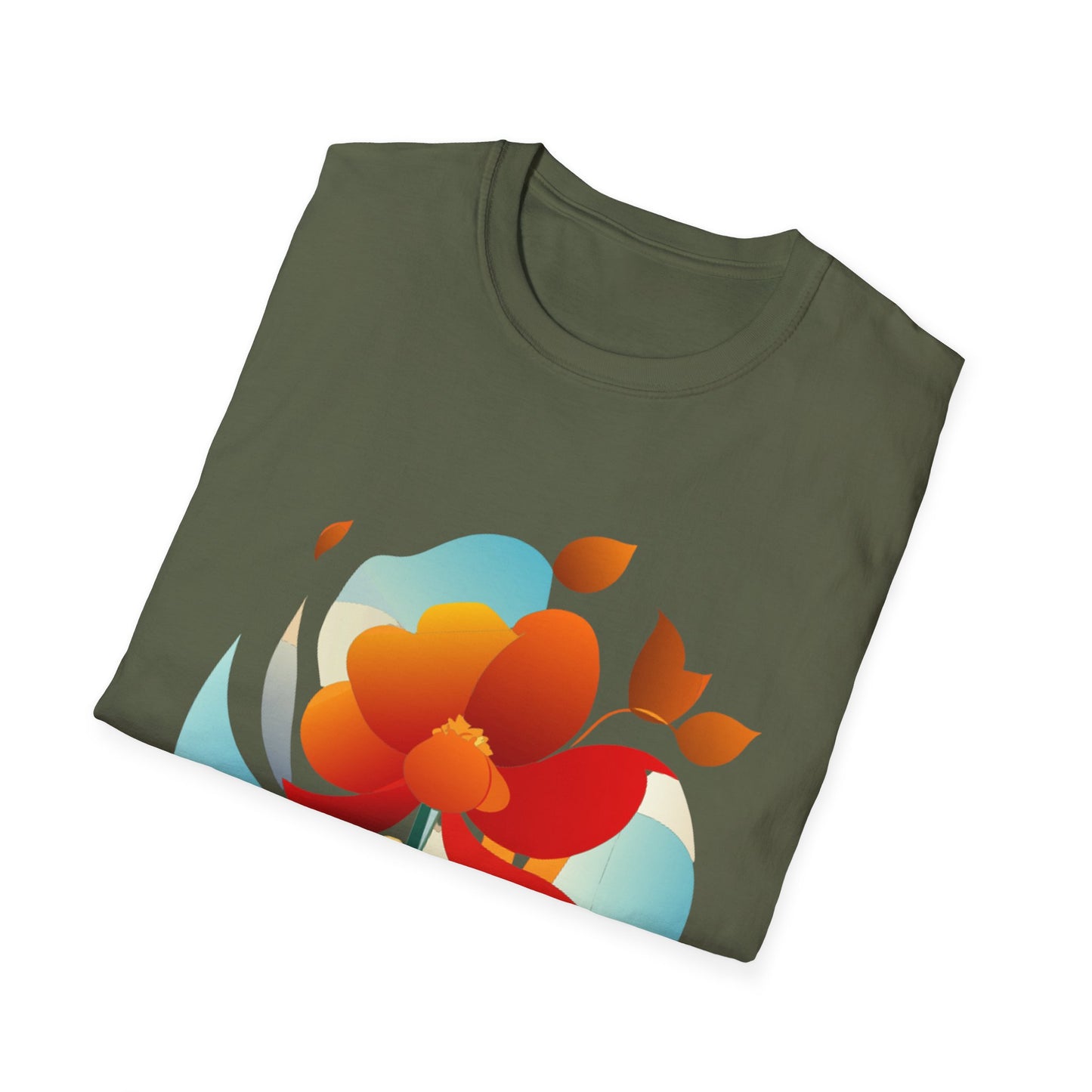 Floral Unisex T-Shirt - Minimalist Orange Red Flower Design