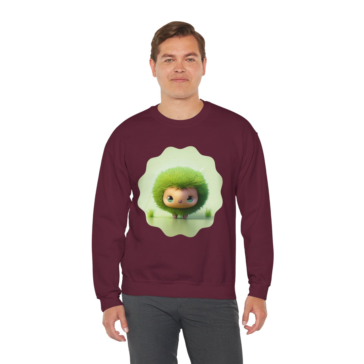 Nature’s Cutie: Green Fuzzy Fantasy Animal Figurine "Unisex Heavy Blend™ Crewneck Sweatshirt