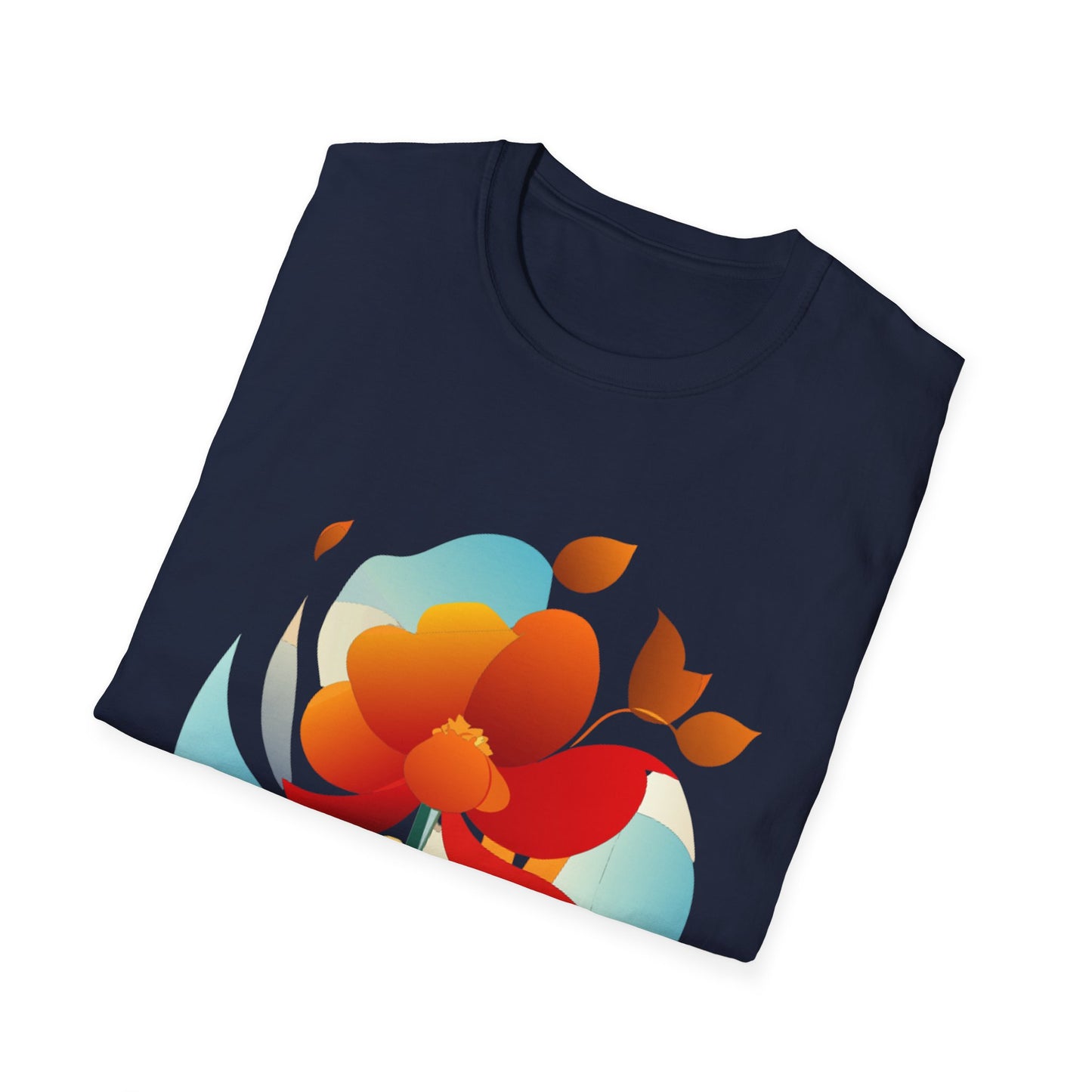 Floral Unisex T-Shirt - Minimalist Orange Red Flower Design