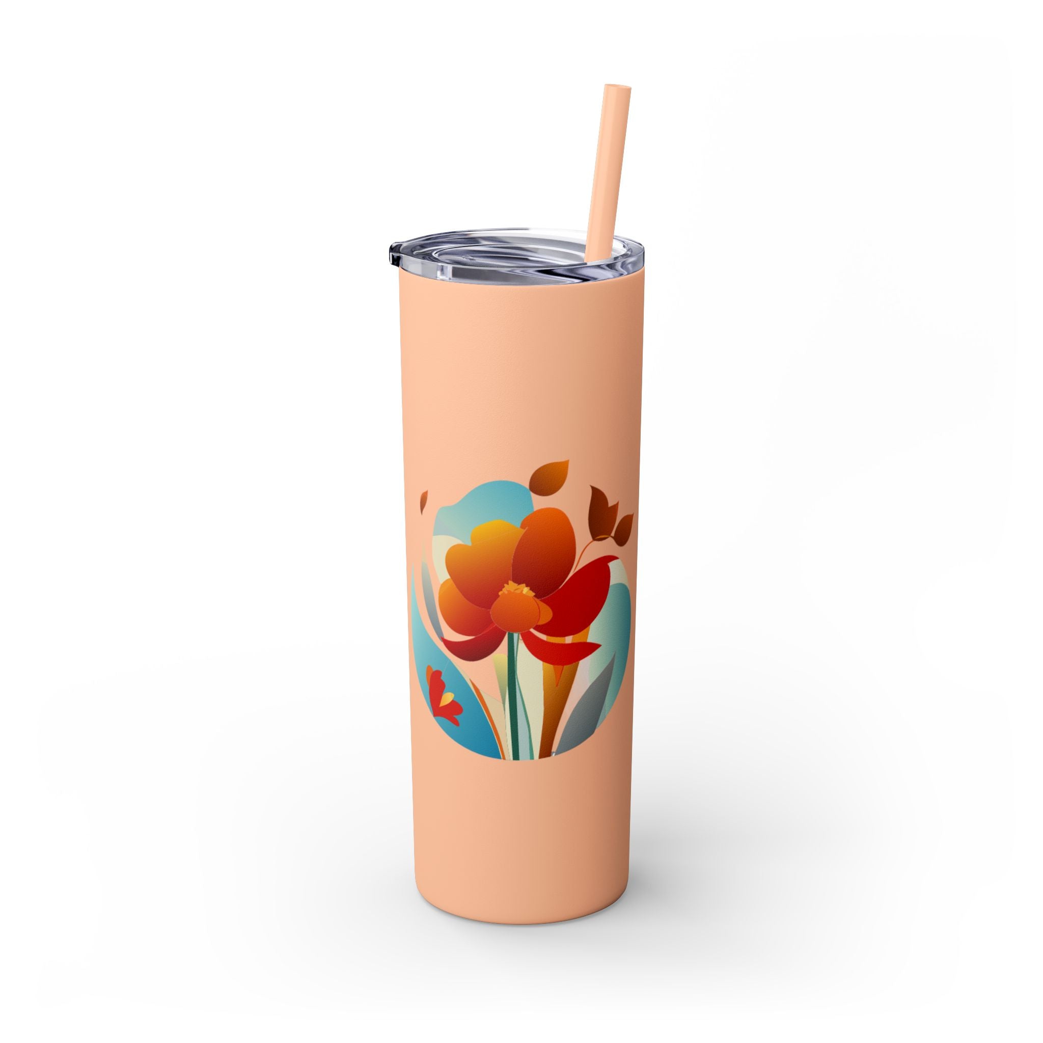 Modern F loral Warmth Skinny Tumbler with Straw, 20oz