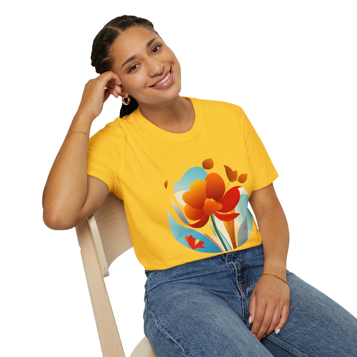 Floral Unisex T-Shirt - Minimalist Orange Red Flower Design
