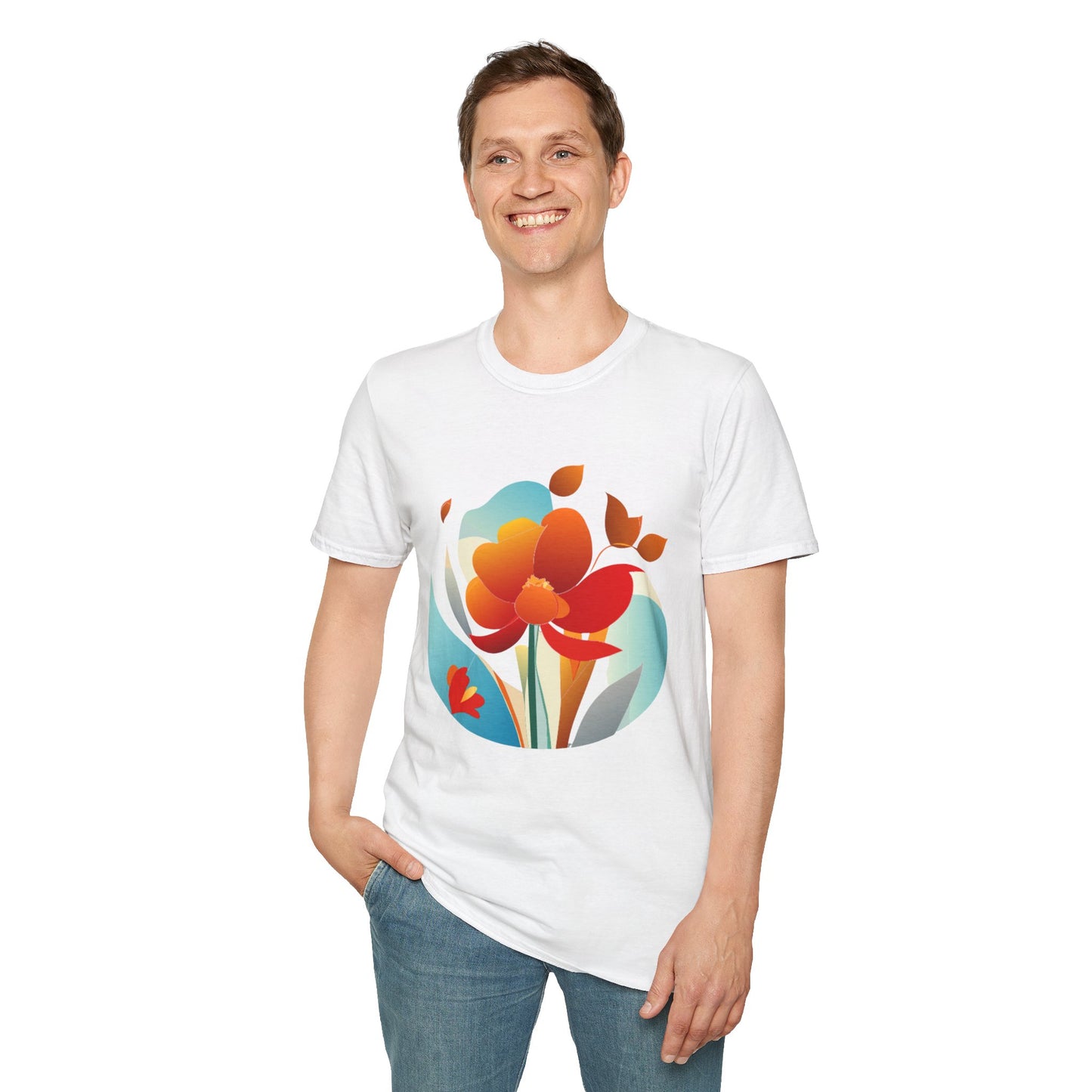 Floral Unisex T-Shirt - Minimalist Orange Red Flower Design