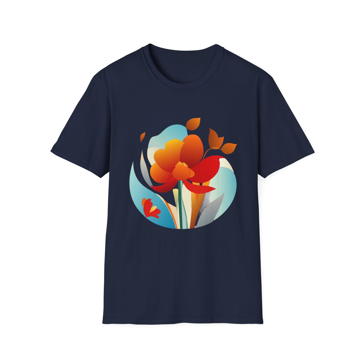 Floral Unisex T-Shirt - Minimalist Orange Red Flower Design