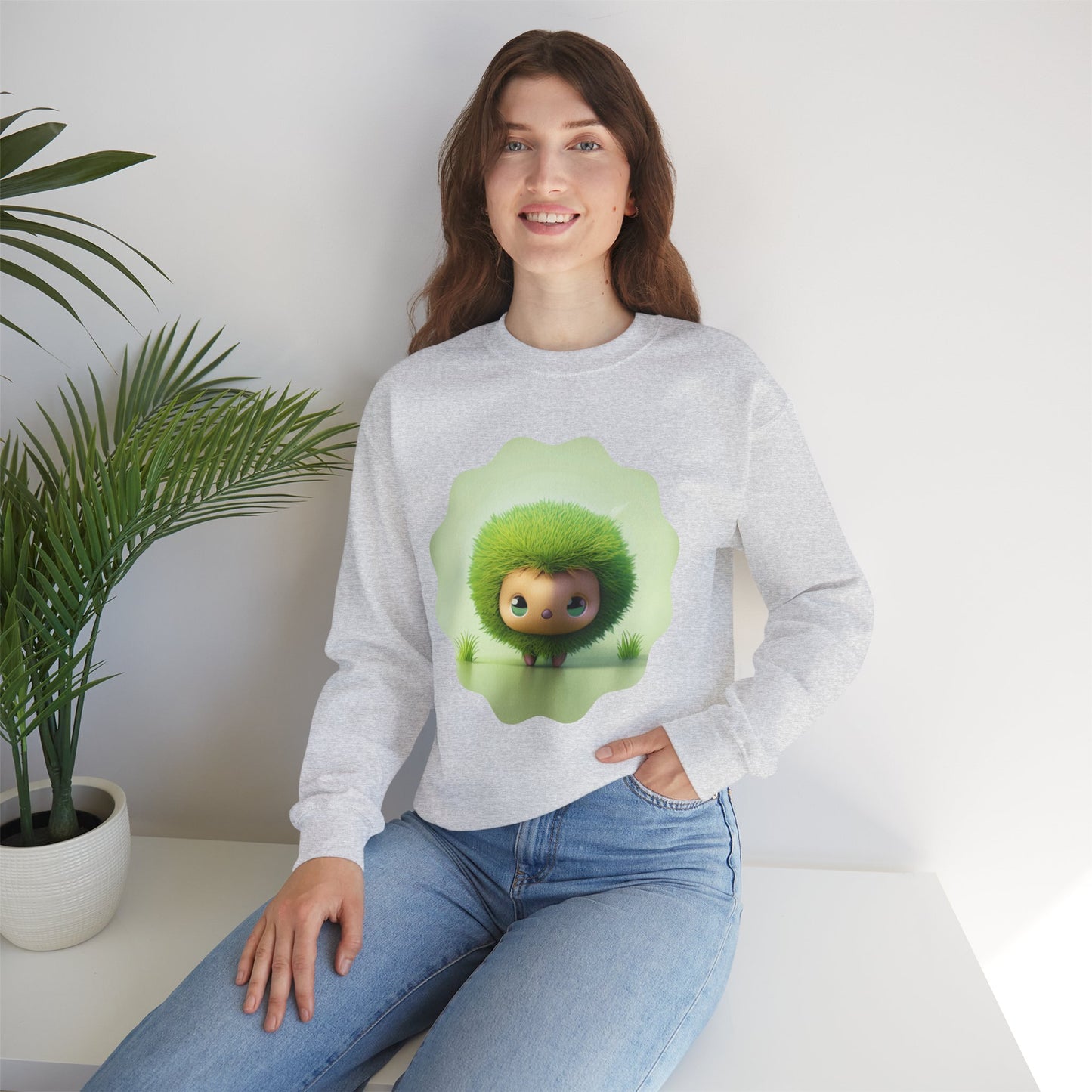 Nature’s Cutie: Green Fuzzy Fantasy Animal Figurine "Unisex Heavy Blend™ Crewneck Sweatshirt