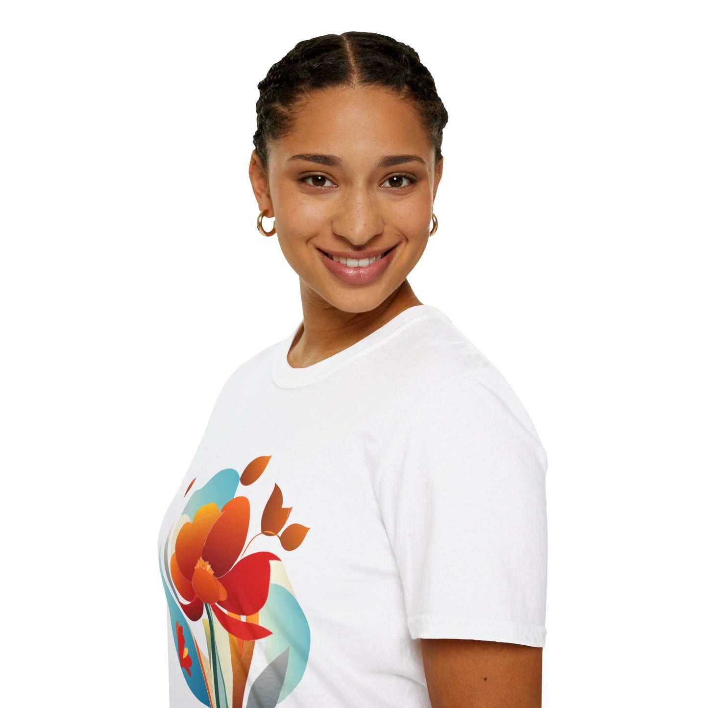 Floral Unisex T-Shirt - Minimalist Orange Red Flower Design