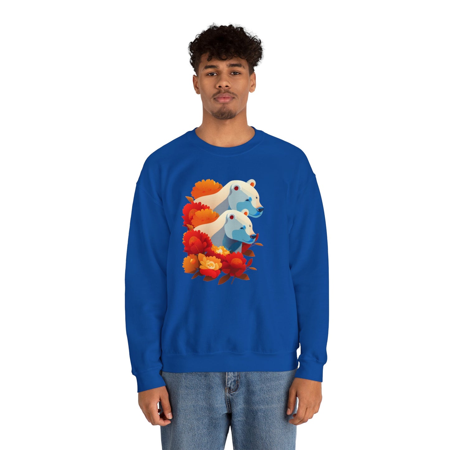 Bear Flower Crewneck Sweatshirt - Cozy Unisex Floral Top