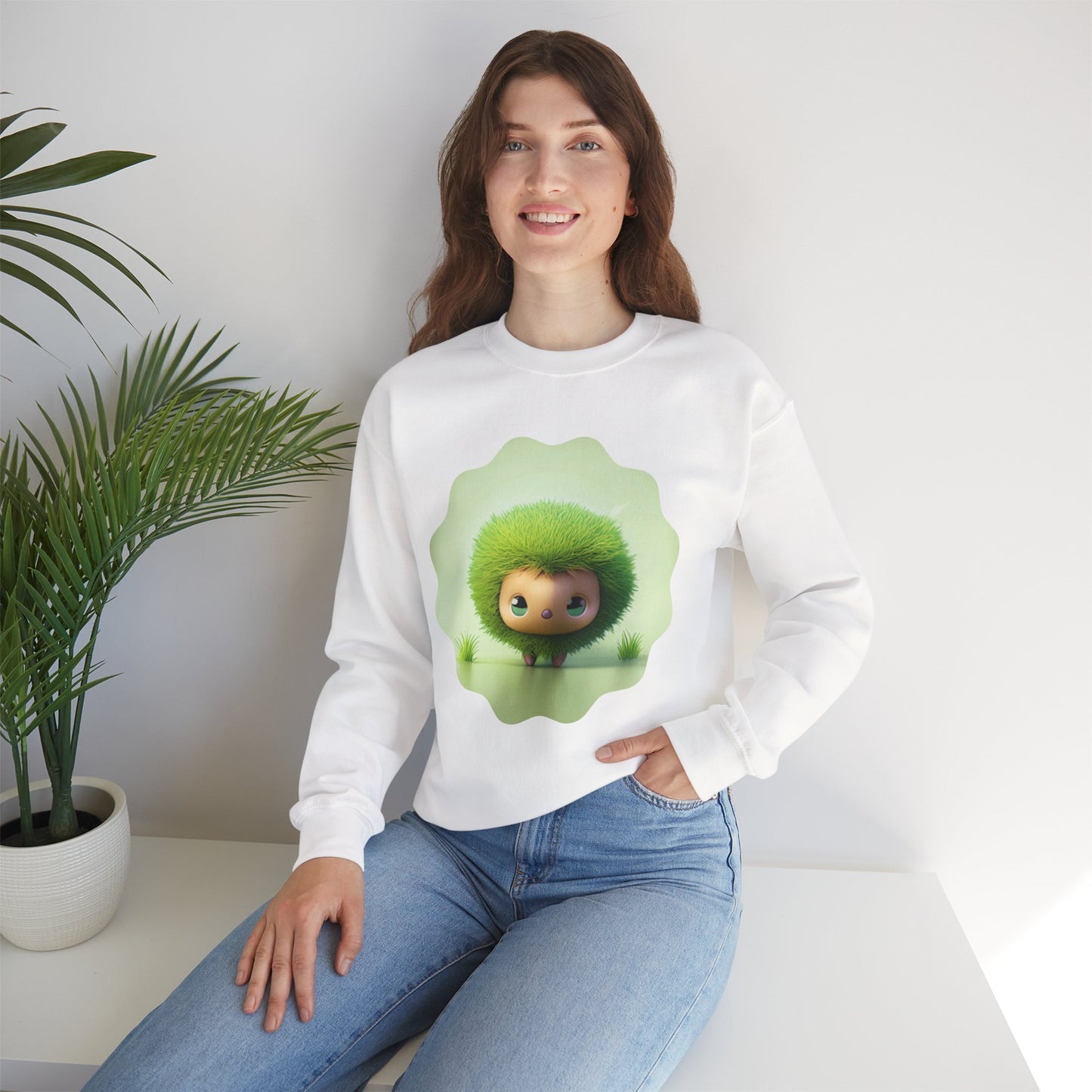 Nature’s Cutie: Green Fuzzy Fantasy Animal Figurine "Unisex Heavy Blend™ Crewneck Sweatshirt