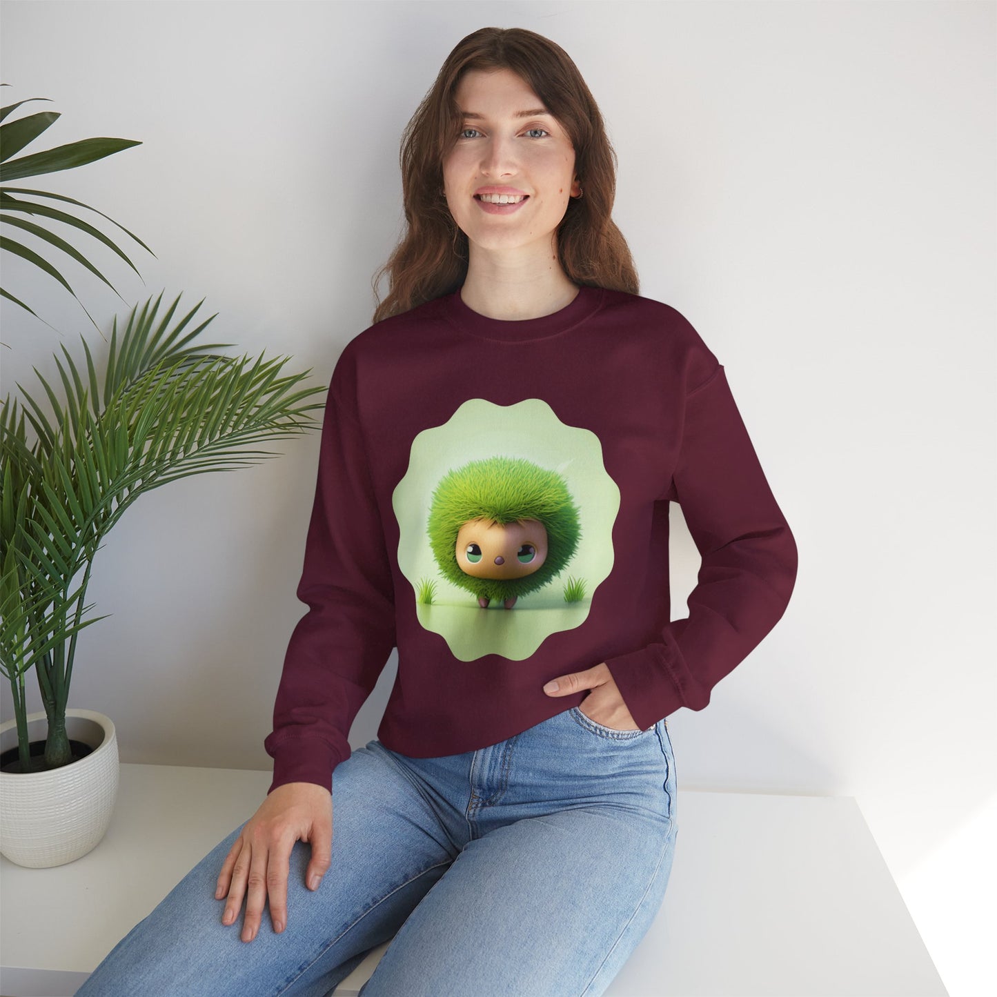 Nature’s Cutie: Green Fuzzy Fantasy Animal Figurine "Unisex Heavy Blend™ Crewneck Sweatshirt