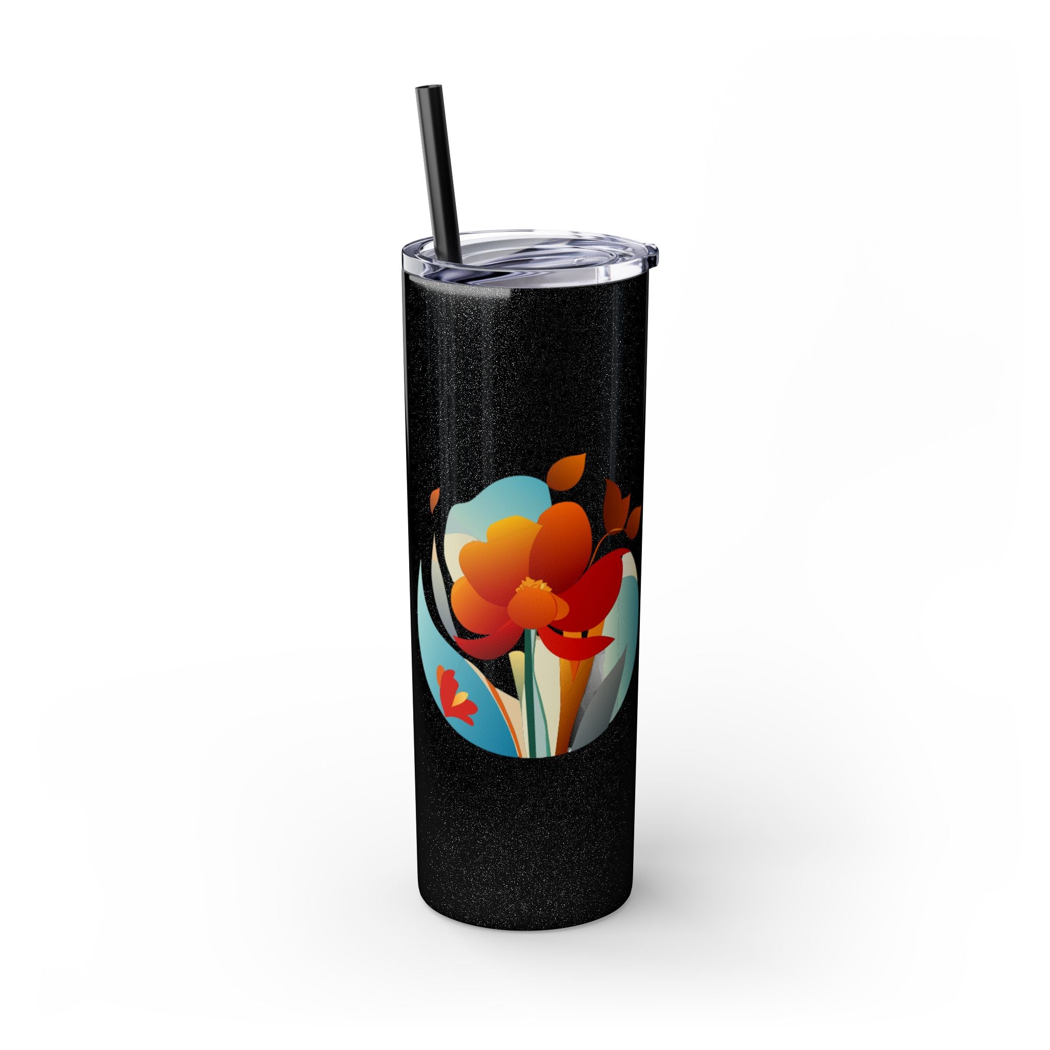 Modern F loral Warmth Skinny Tumbler with Straw, 20oz