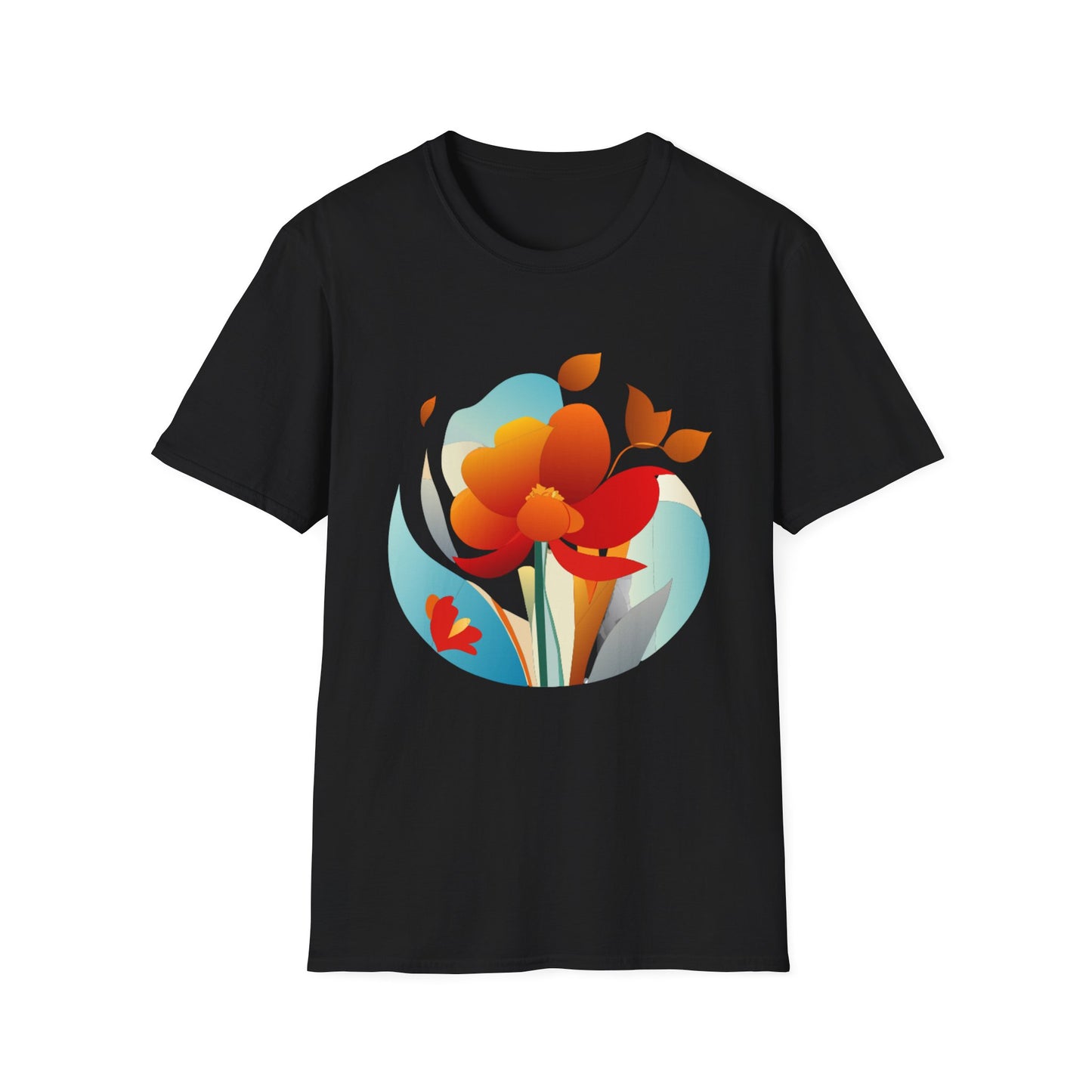 Floral Unisex T-Shirt - Minimalist Orange Red Flower Design