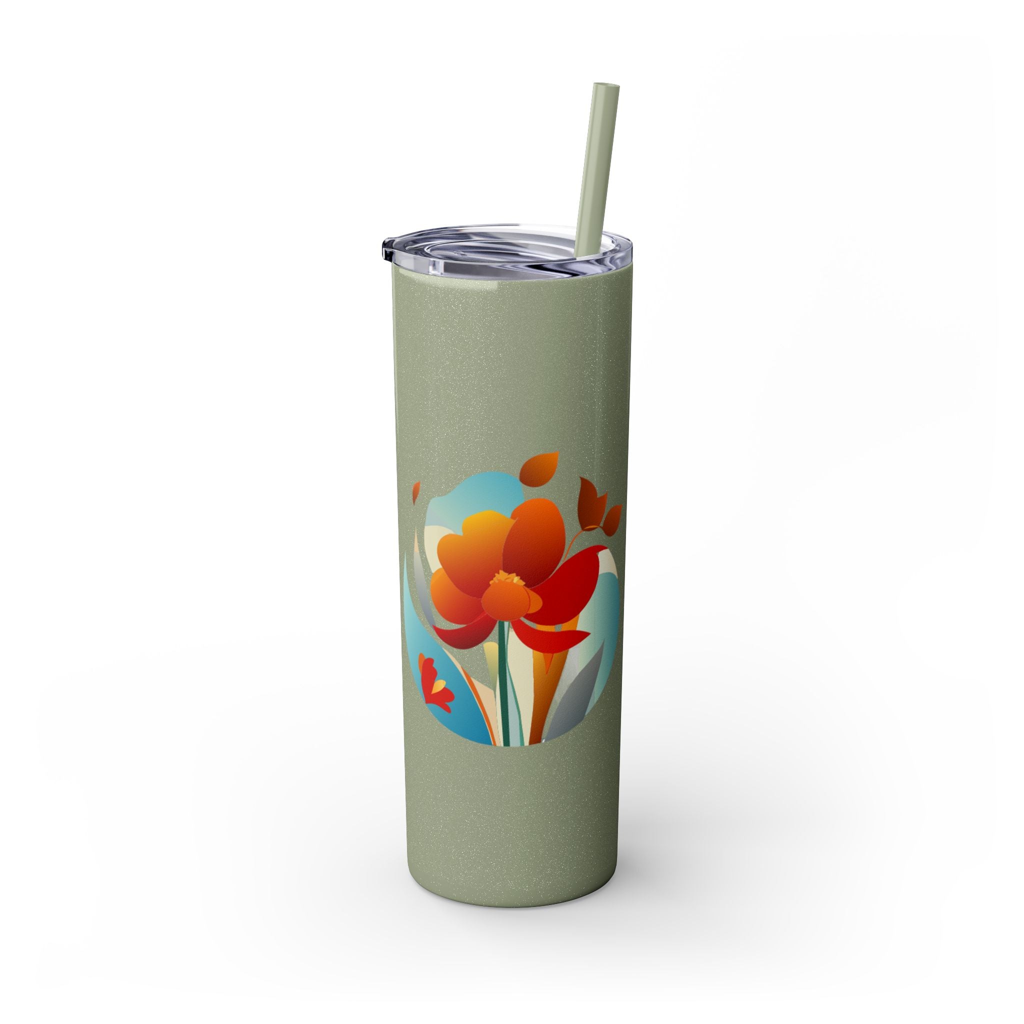 Modern F loral Warmth Skinny Tumbler with Straw, 20oz