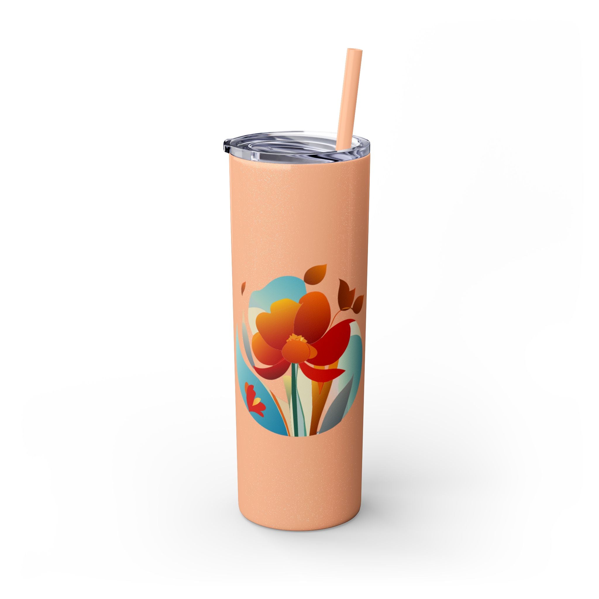 Modern F loral Warmth Skinny Tumbler with Straw, 20oz