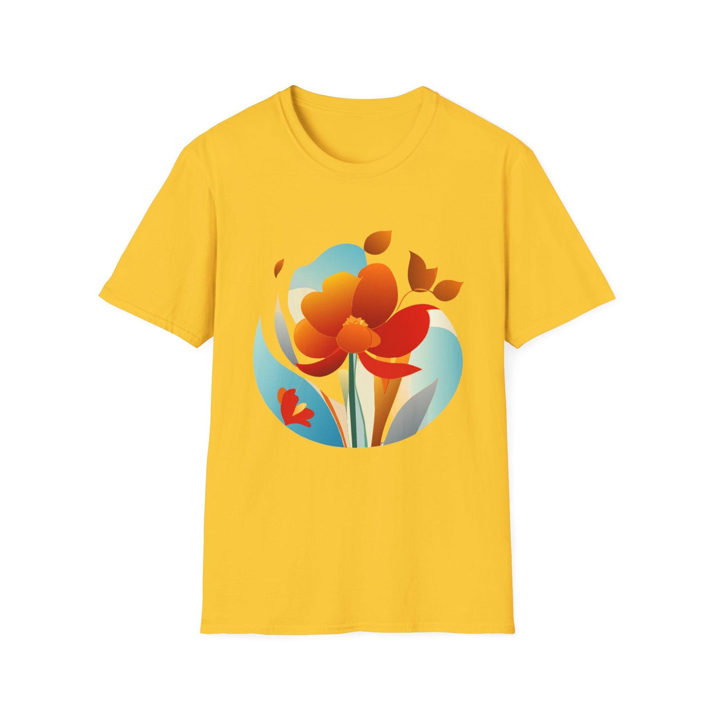 Floral Unisex T-Shirt - Minimalist Orange Red Flower Design