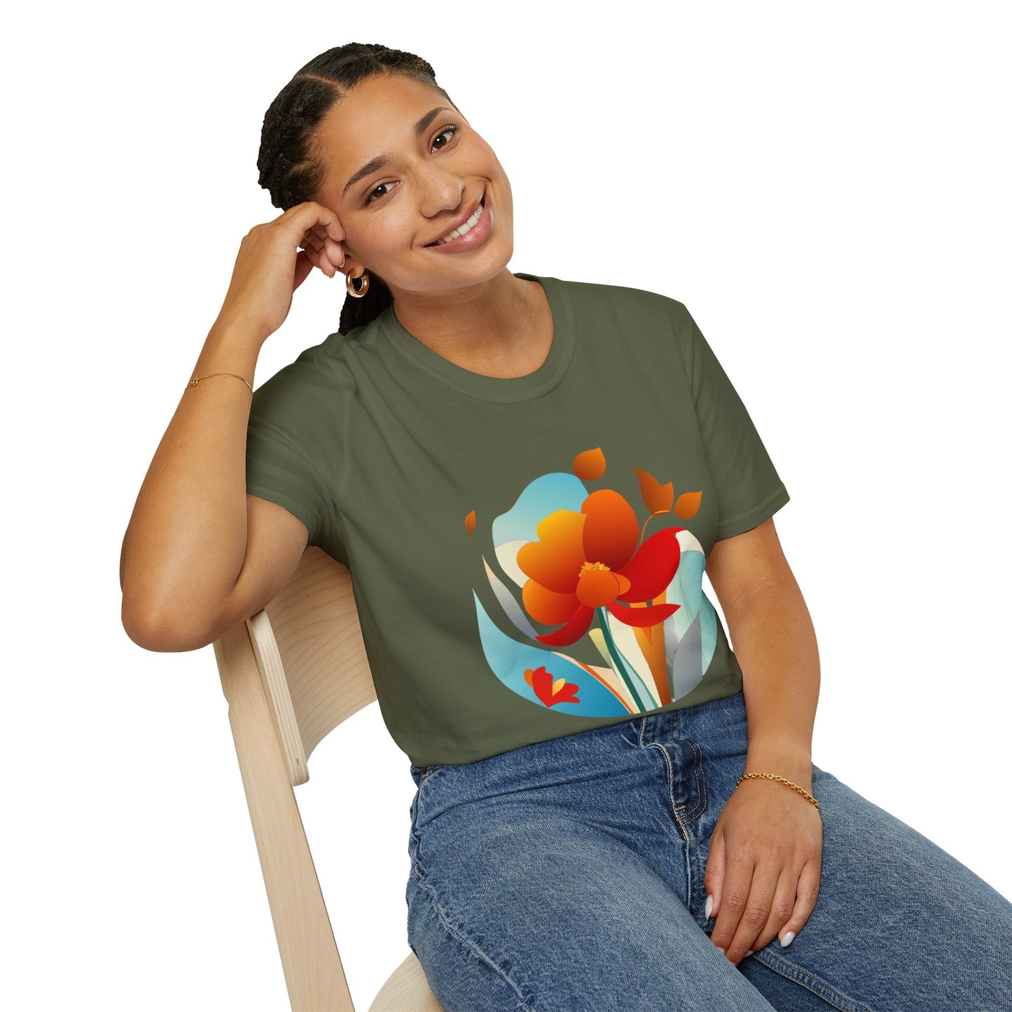 Floral Unisex T-Shirt - Minimalist Orange Red Flower Design