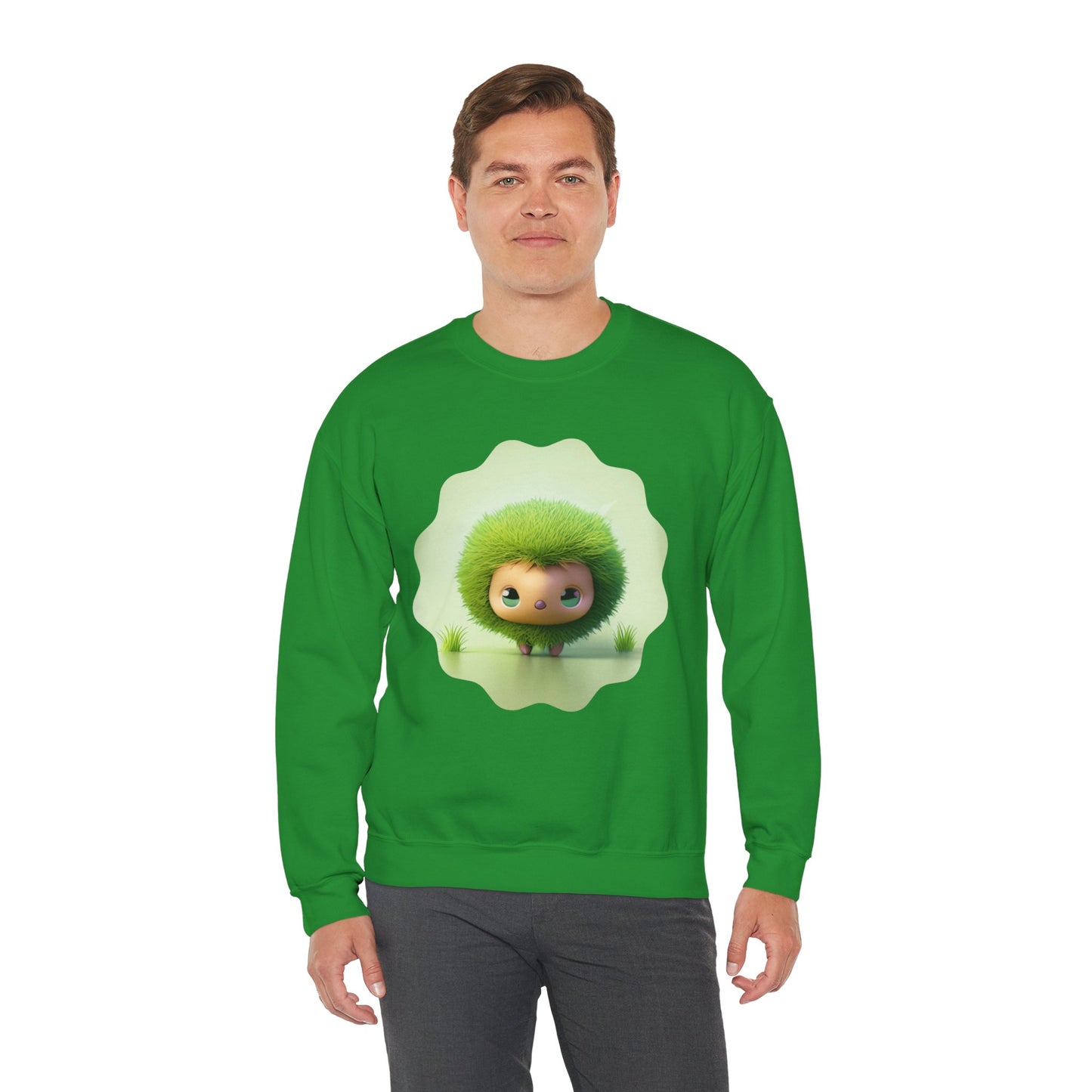 Nature’s Cutie: Green Fuzzy Fantasy Animal Figurine "Unisex Heavy Blend™ Crewneck Sweatshirt