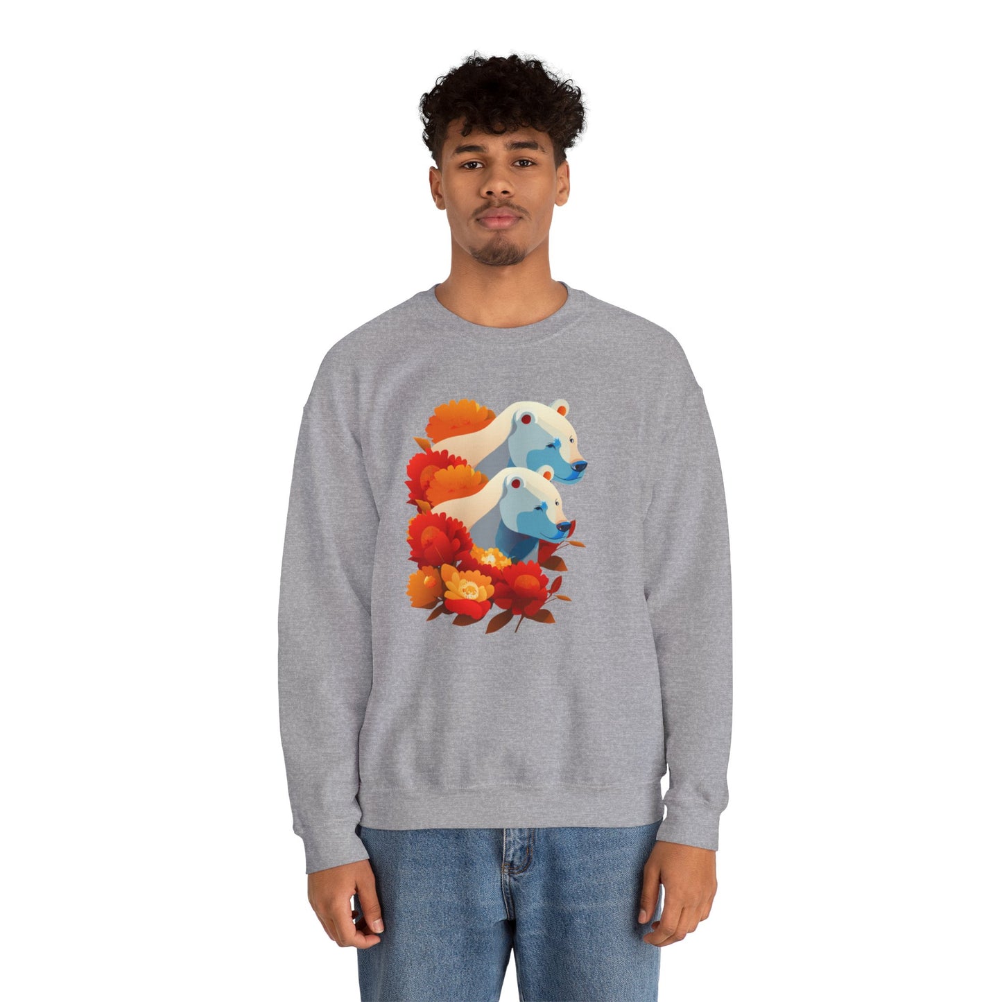 Bear Flower Crewneck Sweatshirt - Cozy Unisex Floral Top