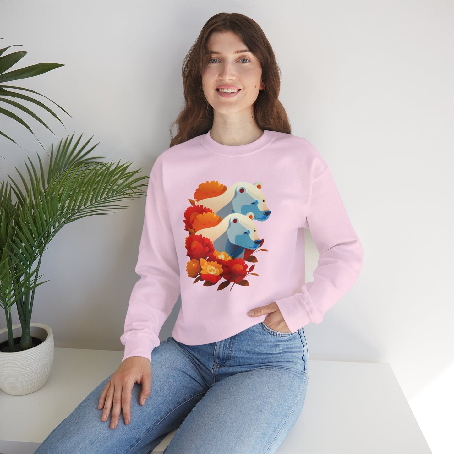 Bear Flower Crewneck Sweatshirt - Cozy Unisex Floral Top