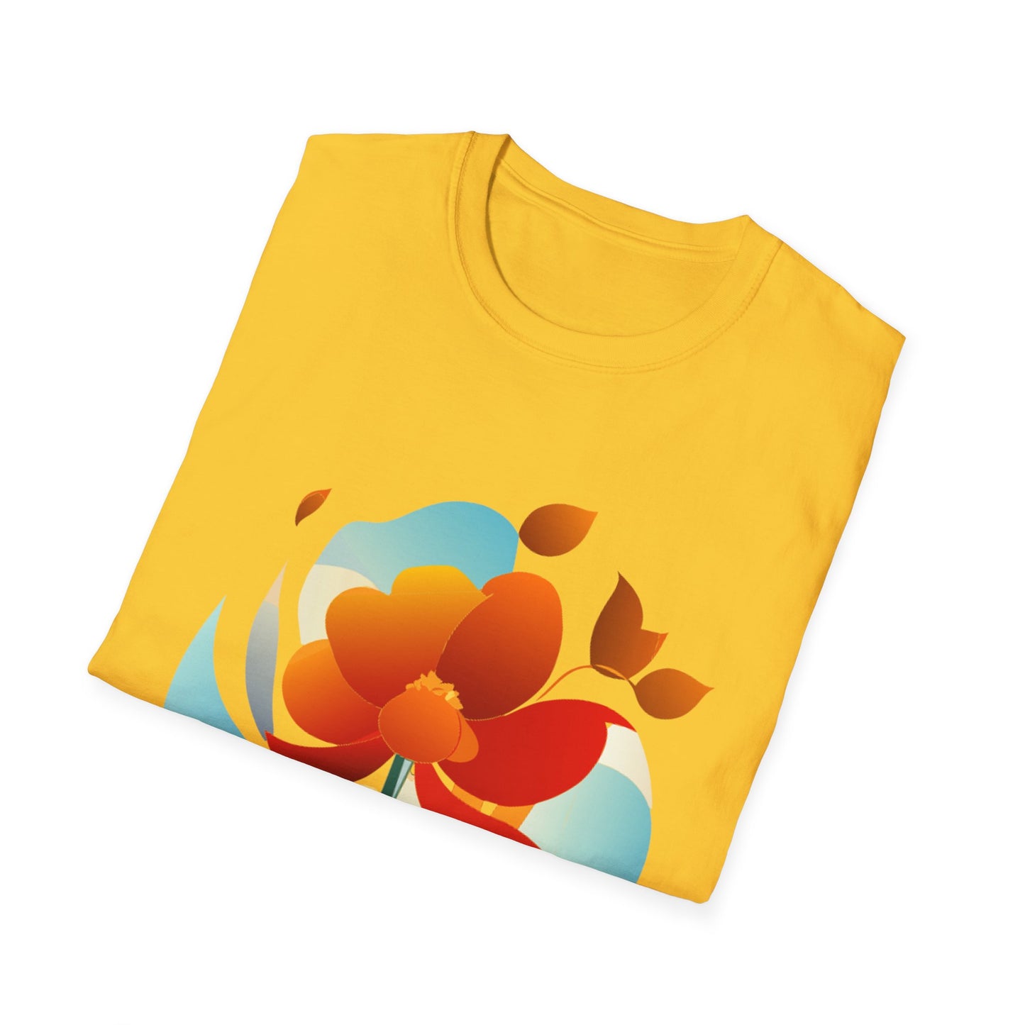 Floral Unisex T-Shirt - Minimalist Orange Red Flower Design