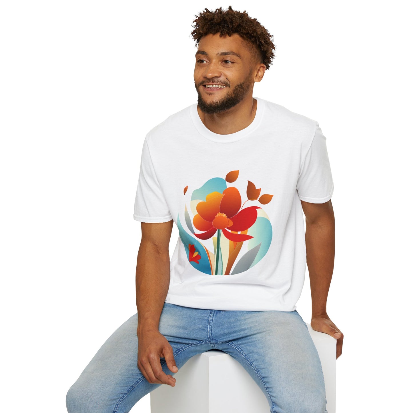 Floral Unisex T-Shirt - Minimalist Orange Red Flower Design