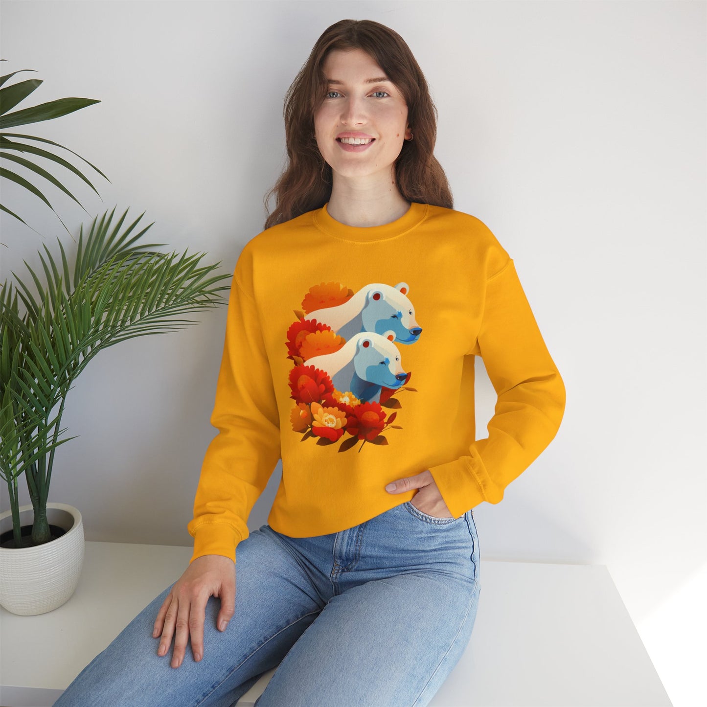 Bear Flower Crewneck Sweatshirt - Cozy Unisex Floral Top