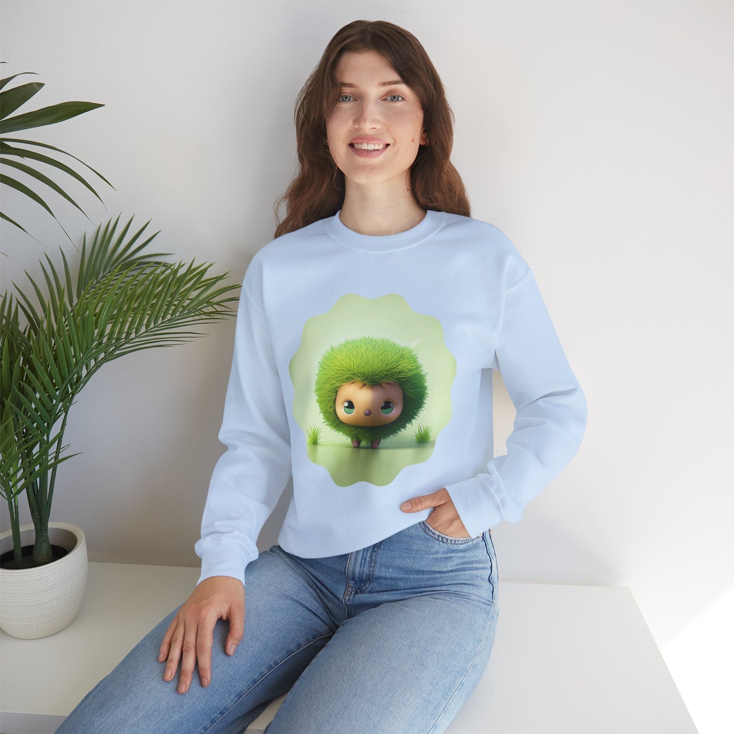 Nature’s Cutie: Green Fuzzy Fantasy Animal Figurine "Unisex Heavy Blend™ Crewneck Sweatshirt