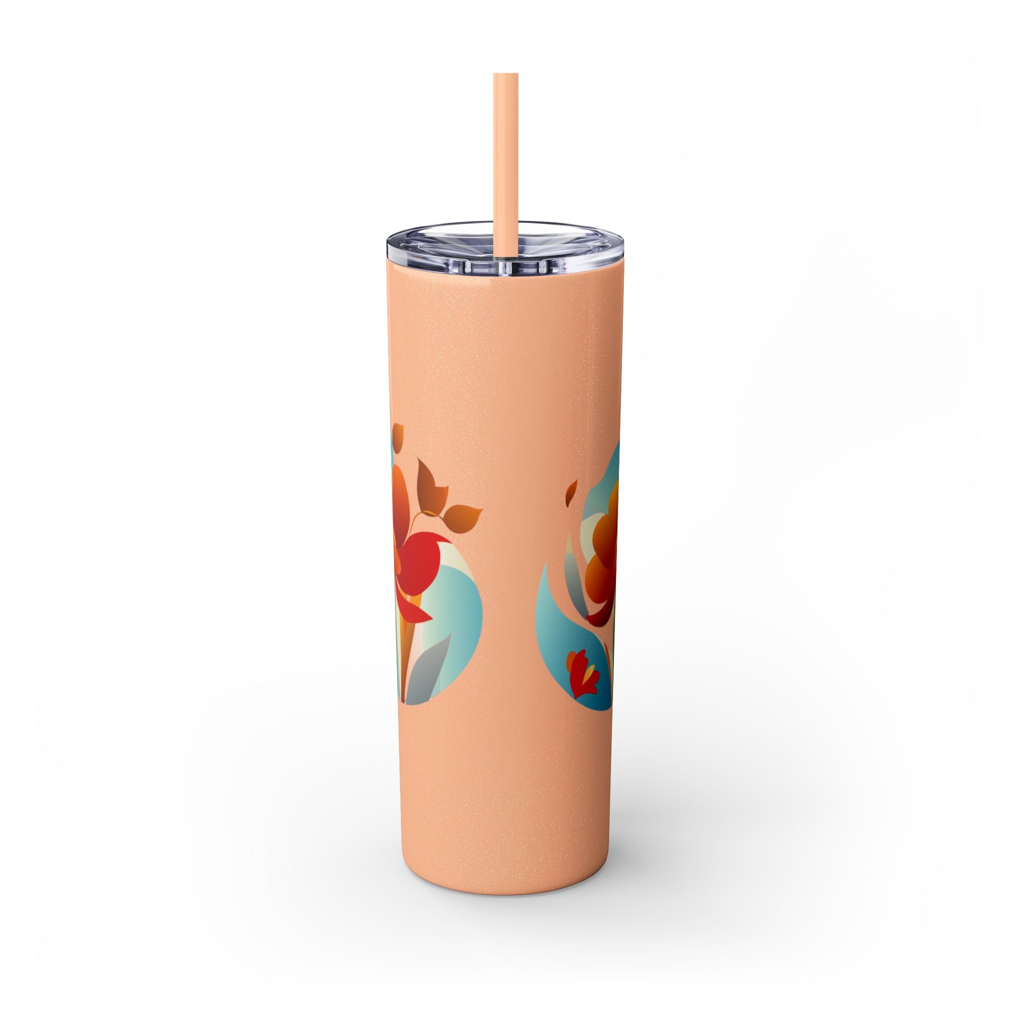 Modern F loral Warmth Skinny Tumbler with Straw, 20oz