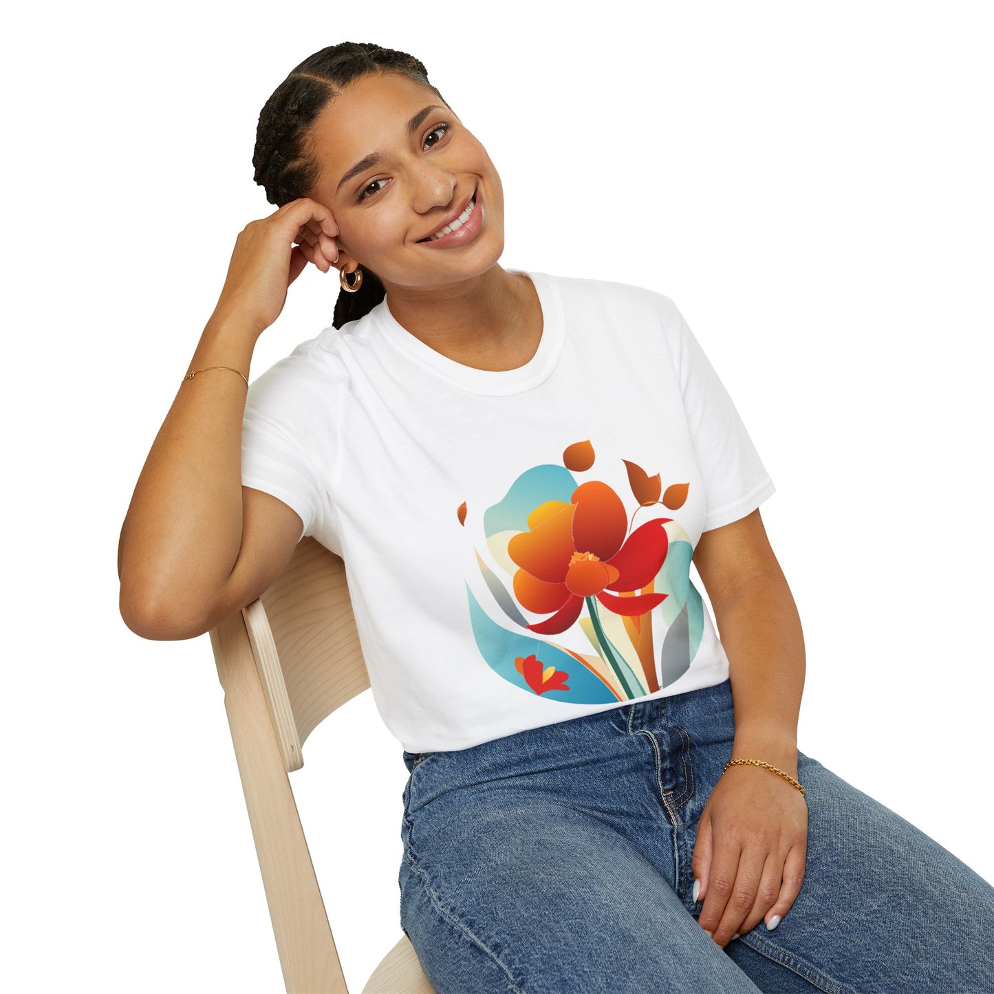 Floral Unisex T-Shirt - Minimalist Orange Red Flower Design