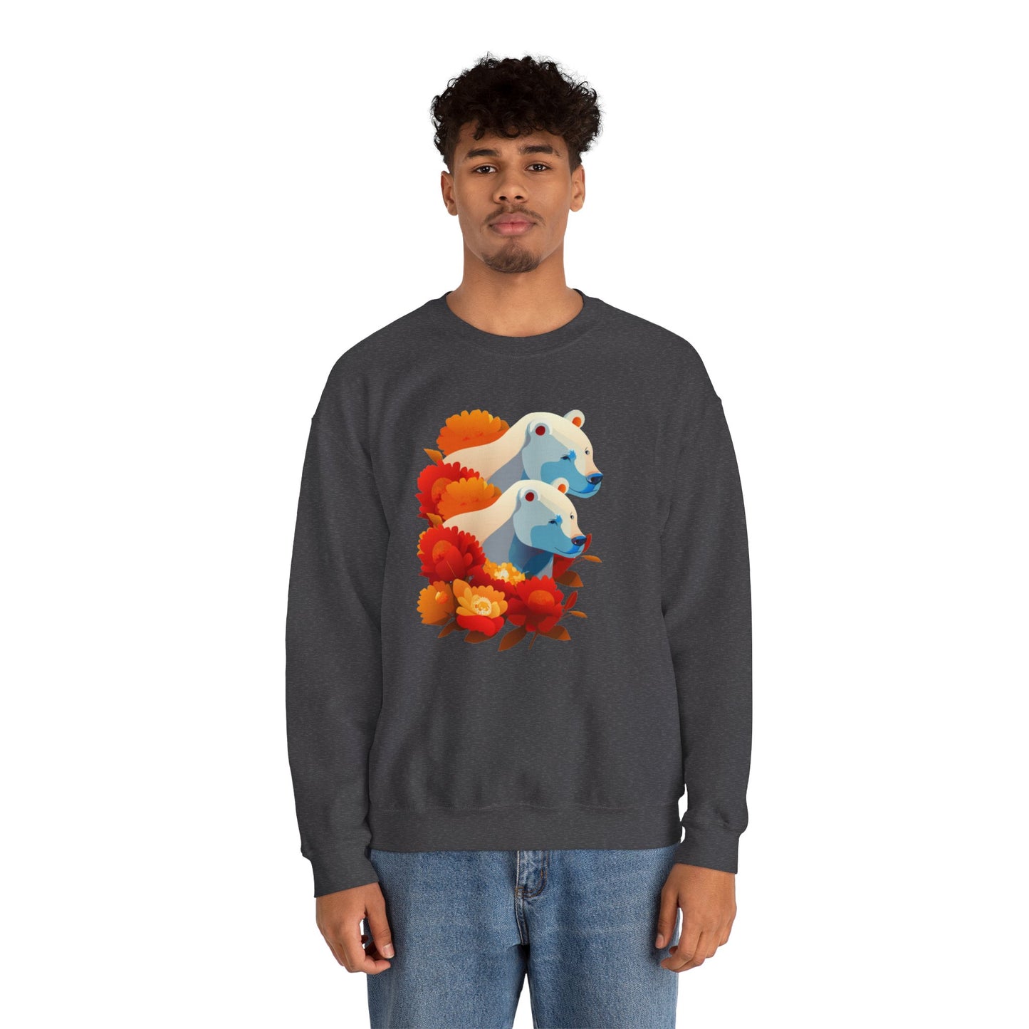 Bear Flower Crewneck Sweatshirt - Cozy Unisex Floral Top