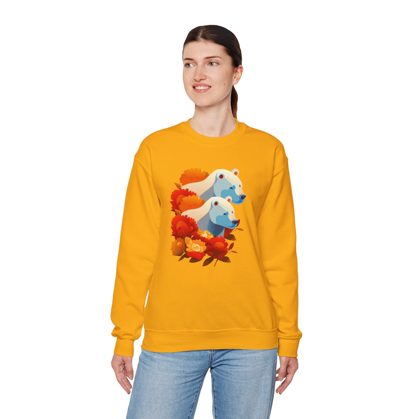 Bear Flower Crewneck Sweatshirt - Cozy Unisex Floral Top