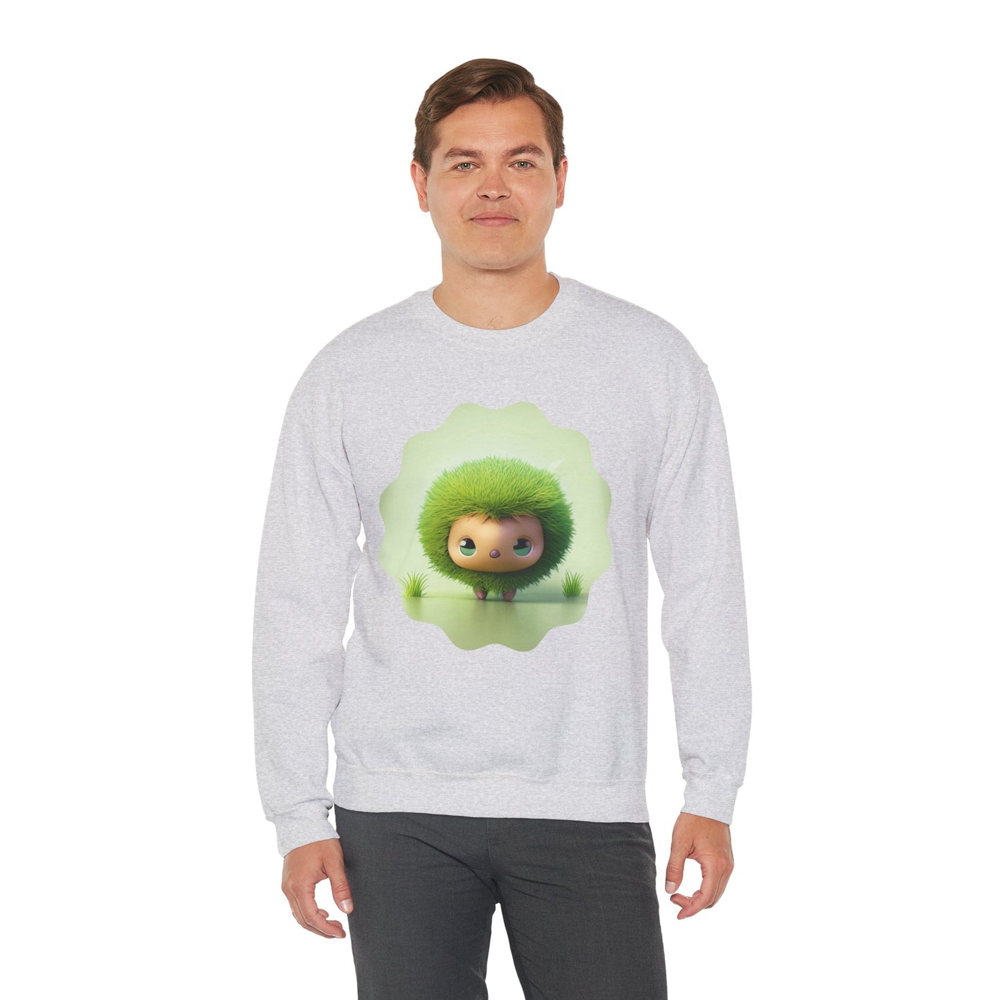 Nature’s Cutie: Green Fuzzy Fantasy Animal Figurine "Unisex Heavy Blend™ Crewneck Sweatshirt