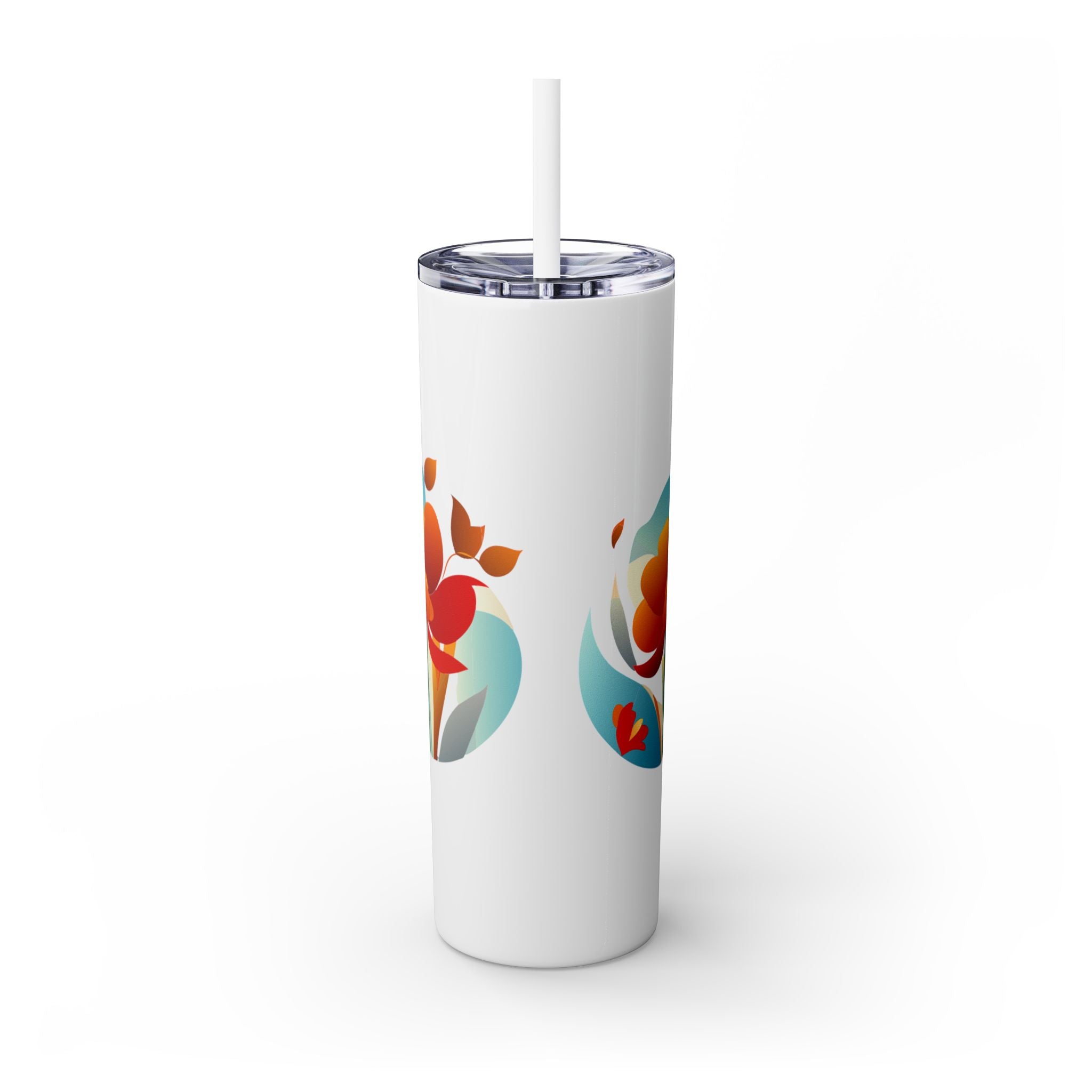 Modern F loral Warmth Skinny Tumbler with Straw, 20oz