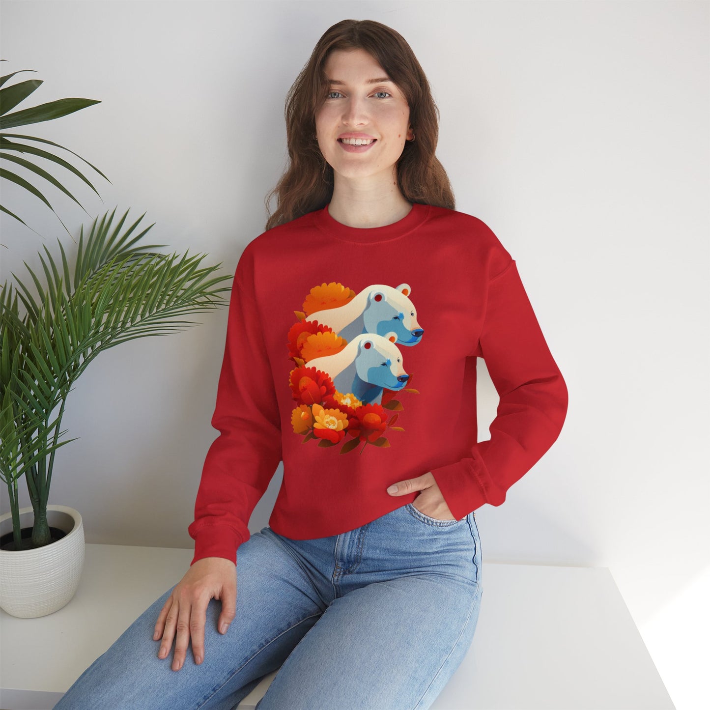 Bear Flower Crewneck Sweatshirt - Cozy Unisex Floral Top