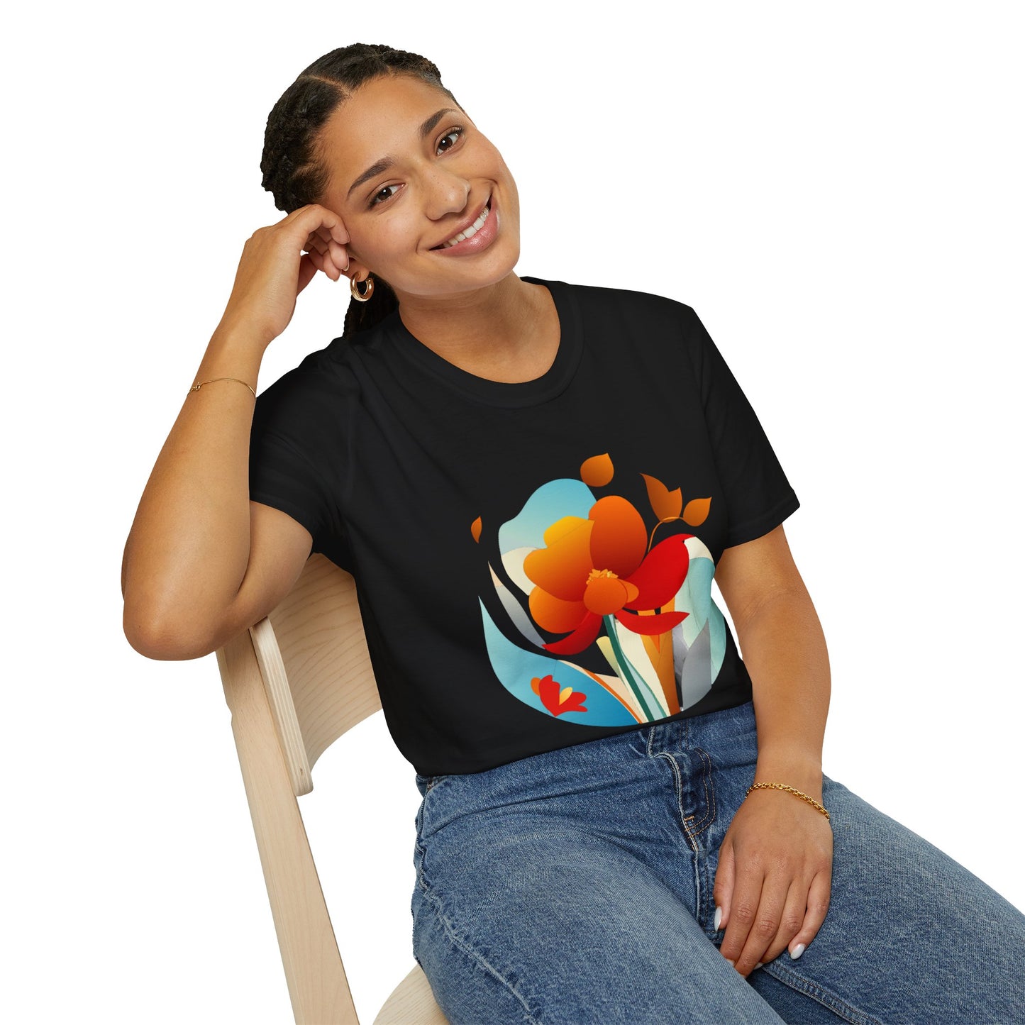 Floral Unisex T-Shirt - Minimalist Orange Red Flower Design