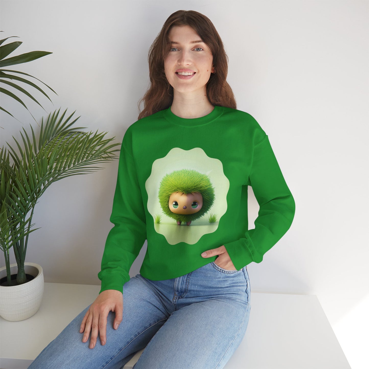 Nature’s Cutie: Green Fuzzy Fantasy Animal Figurine "Unisex Heavy Blend™ Crewneck Sweatshirt