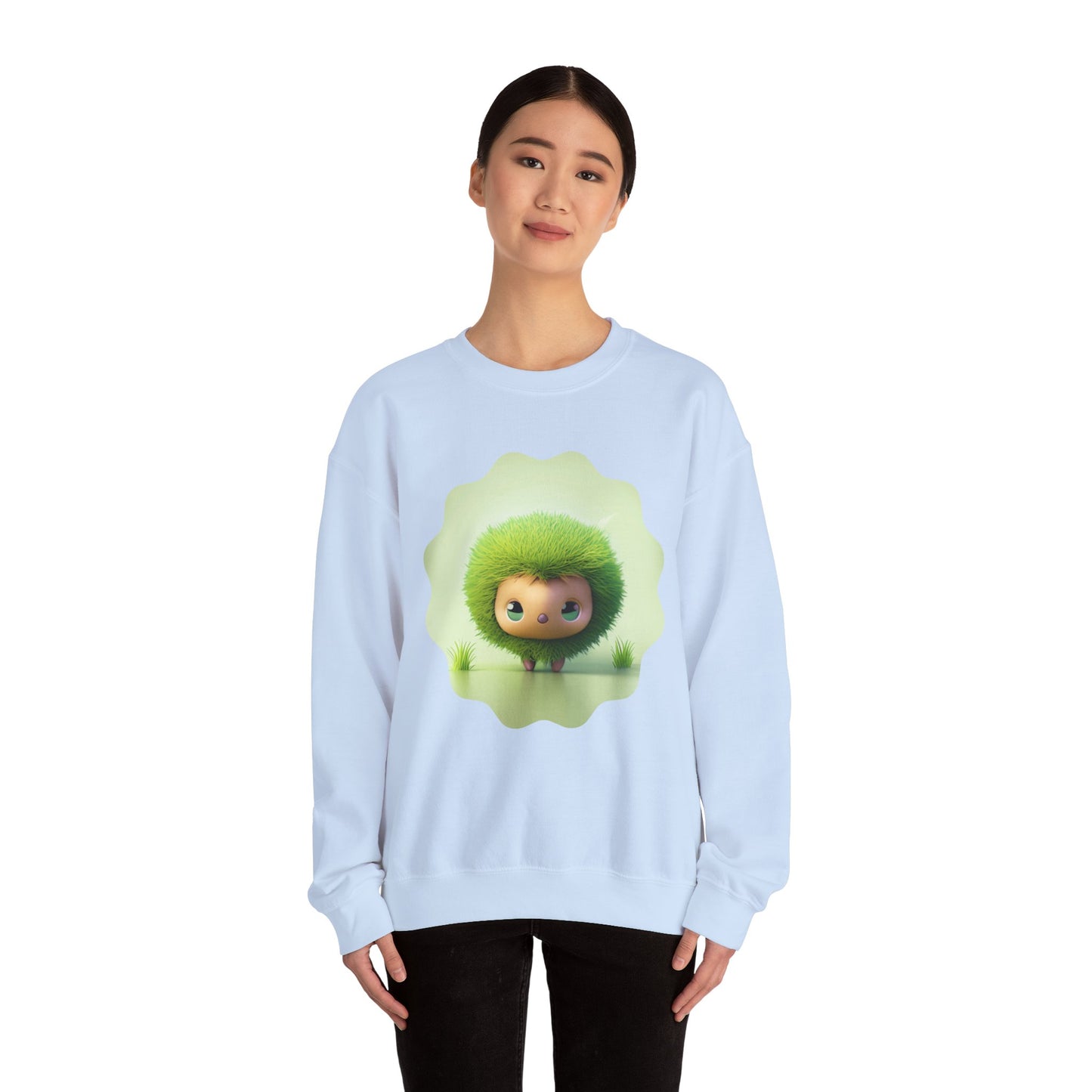 Nature’s Cutie: Green Fuzzy Fantasy Animal Figurine "Unisex Heavy Blend™ Crewneck Sweatshirt