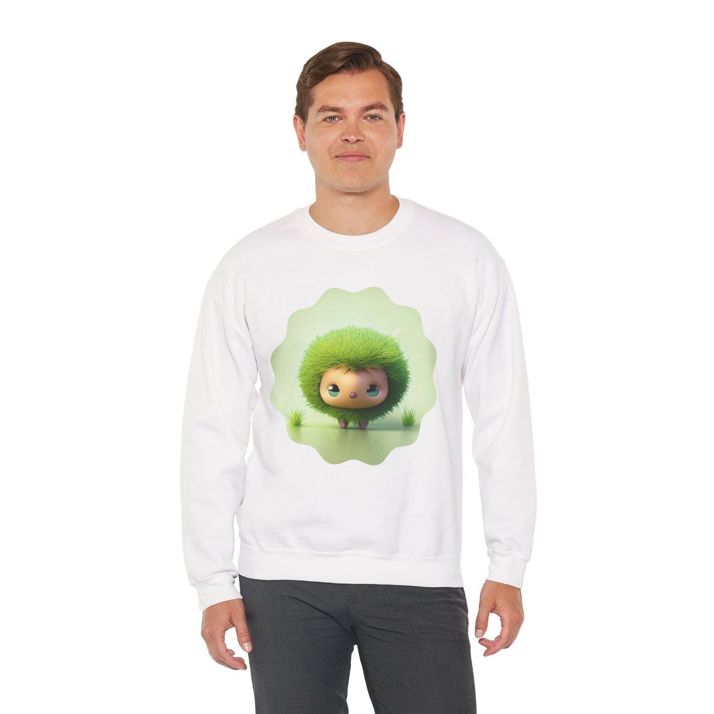 Nature’s Cutie: Green Fuzzy Fantasy Animal Figurine "Unisex Heavy Blend™ Crewneck Sweatshirt