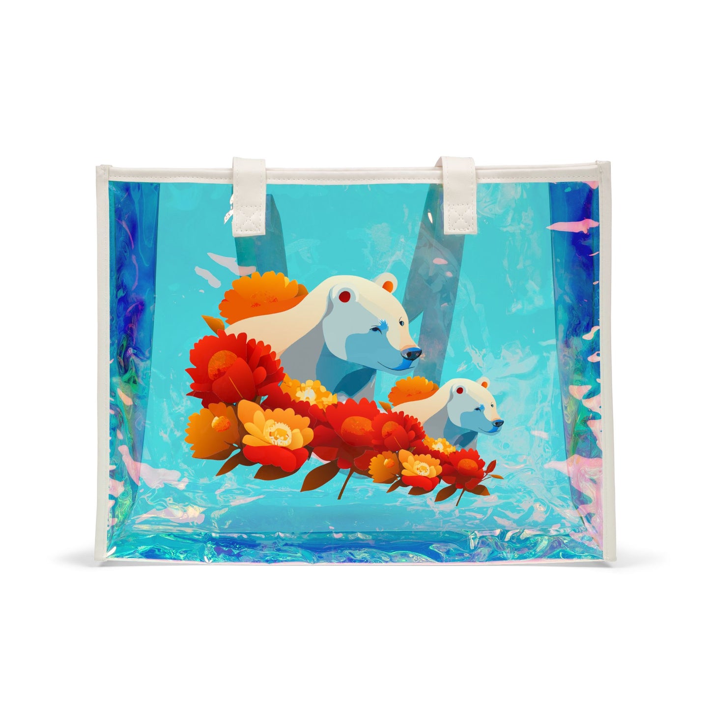 Cute Bear With Flowers Clipart Beach Holographic Tote Bag