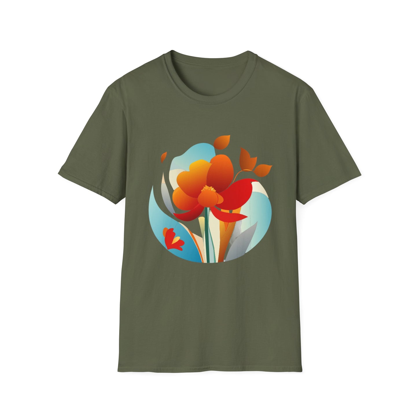 Floral Unisex T-Shirt - Minimalist Orange Red Flower Design