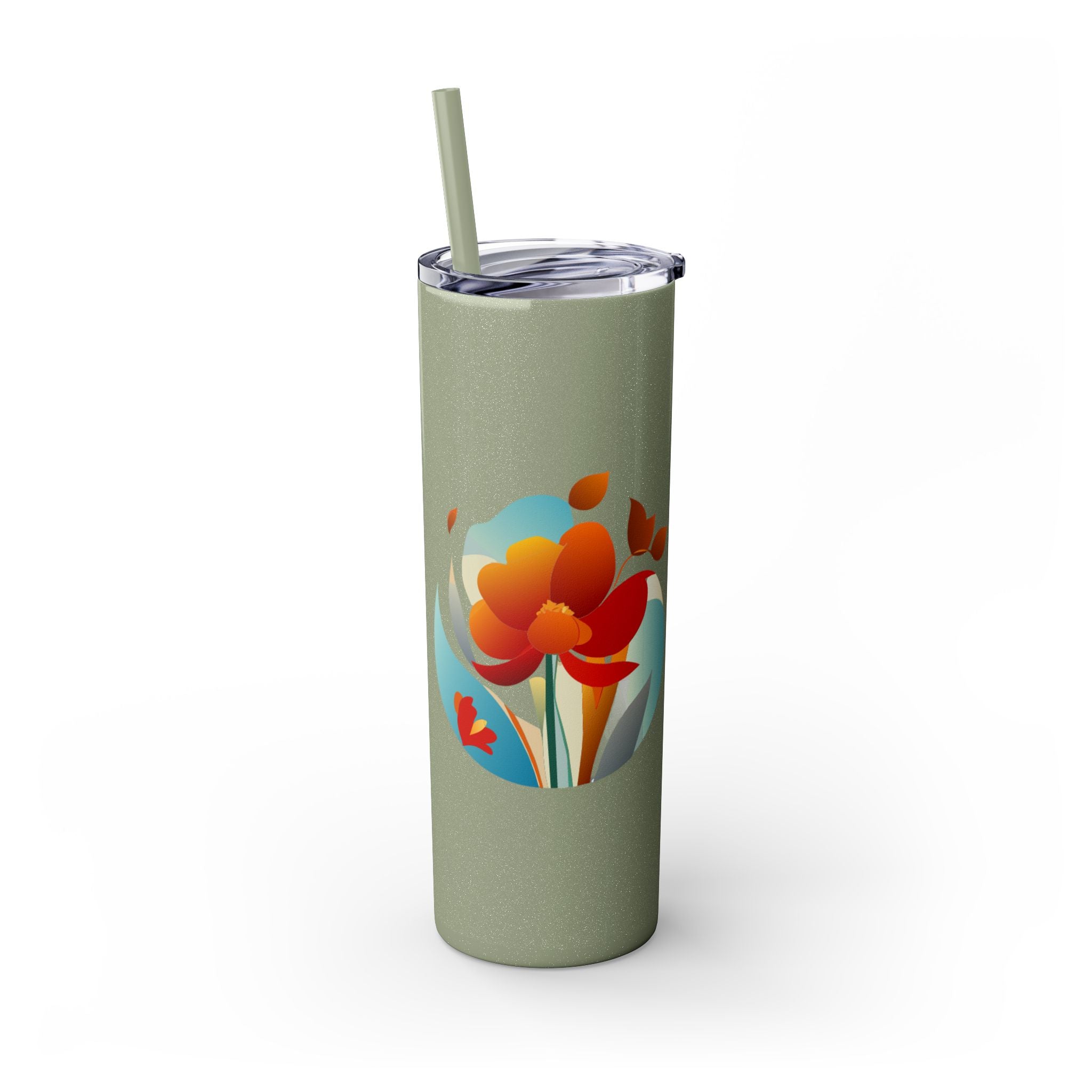 Modern F loral Warmth Skinny Tumbler with Straw, 20oz