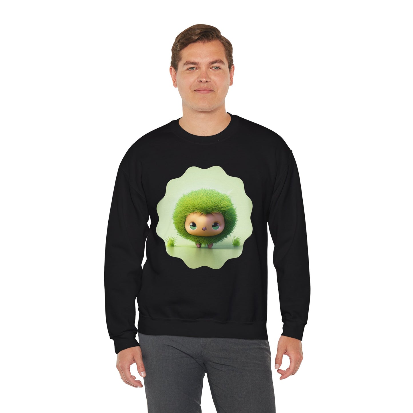 Nature’s Cutie: Green Fuzzy Fantasy Animal Figurine "Unisex Heavy Blend™ Crewneck Sweatshirt