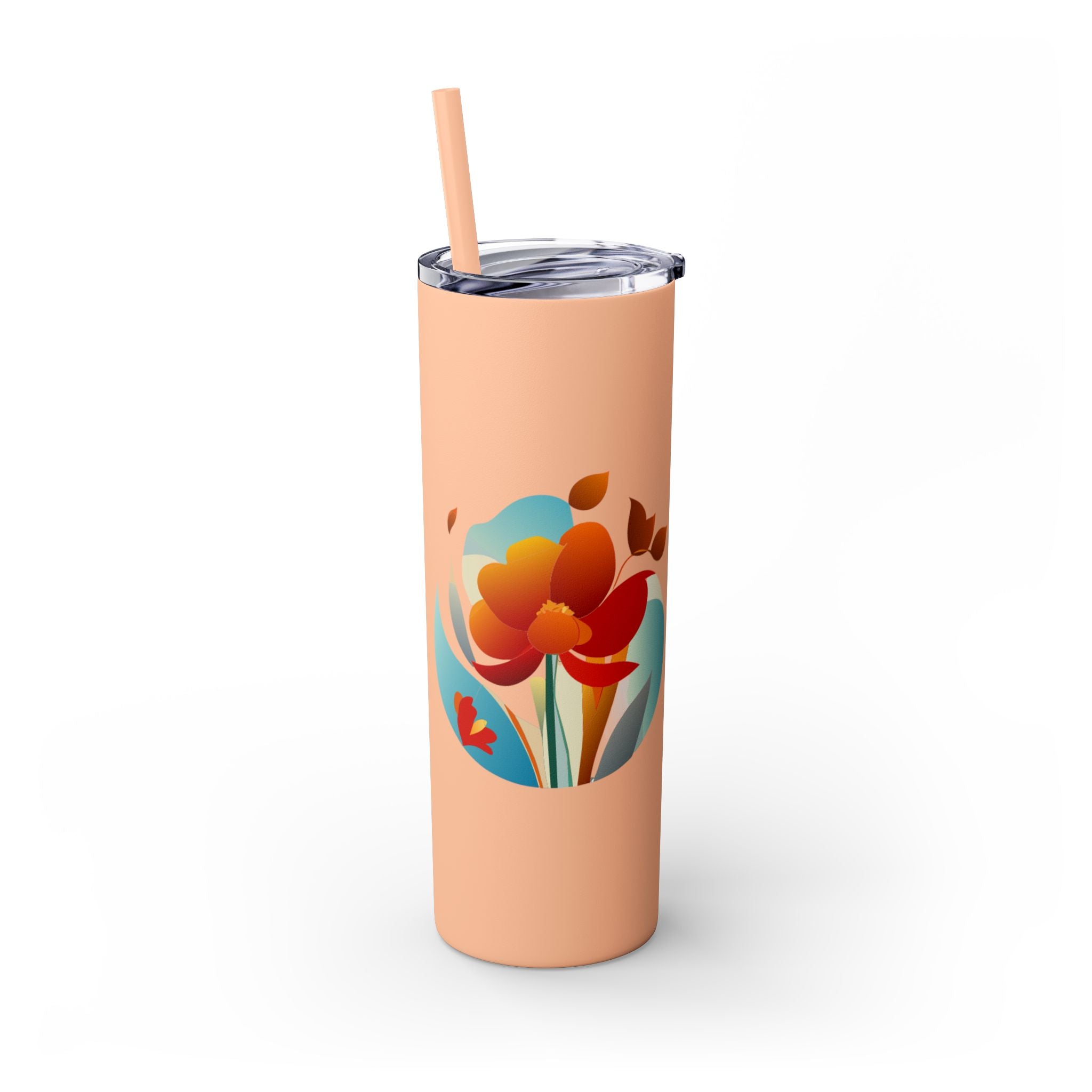 Modern F loral Warmth Skinny Tumbler with Straw, 20oz
