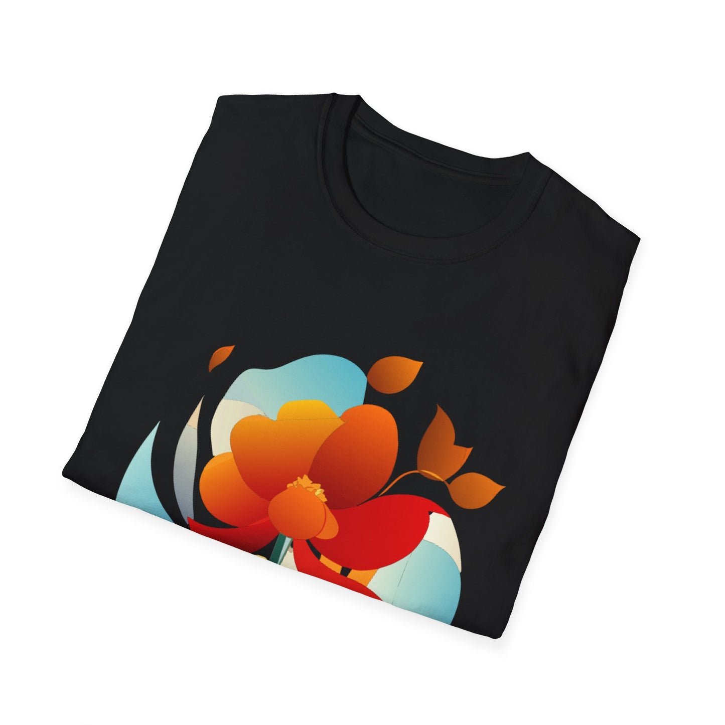 Floral Unisex T-Shirt - Minimalist Orange Red Flower Design