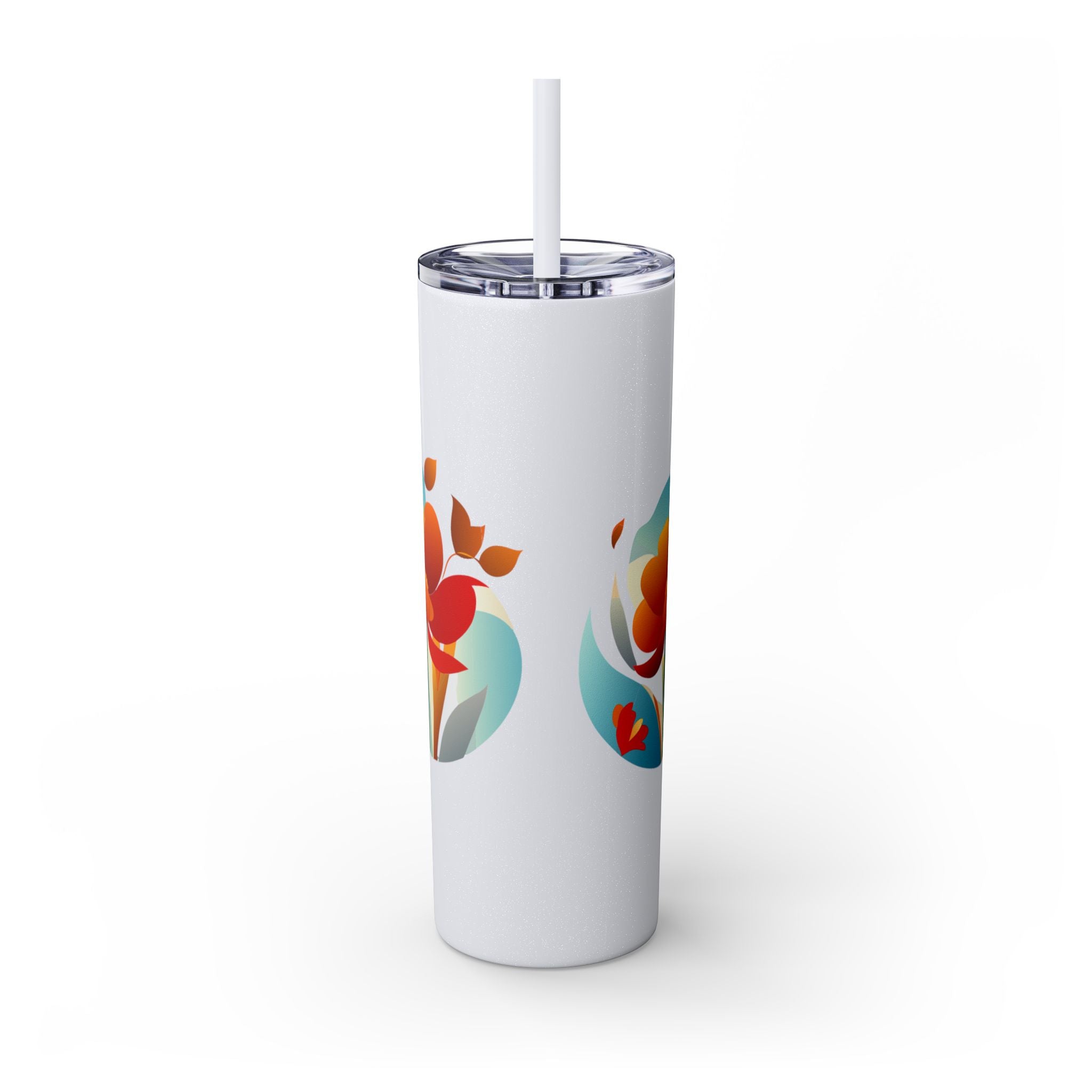 Modern F loral Warmth Skinny Tumbler with Straw, 20oz